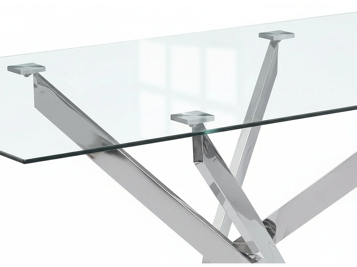 Table Repas JESSICA Chrome et plateau en verre 150 cm 4 à 6 couverts transparent