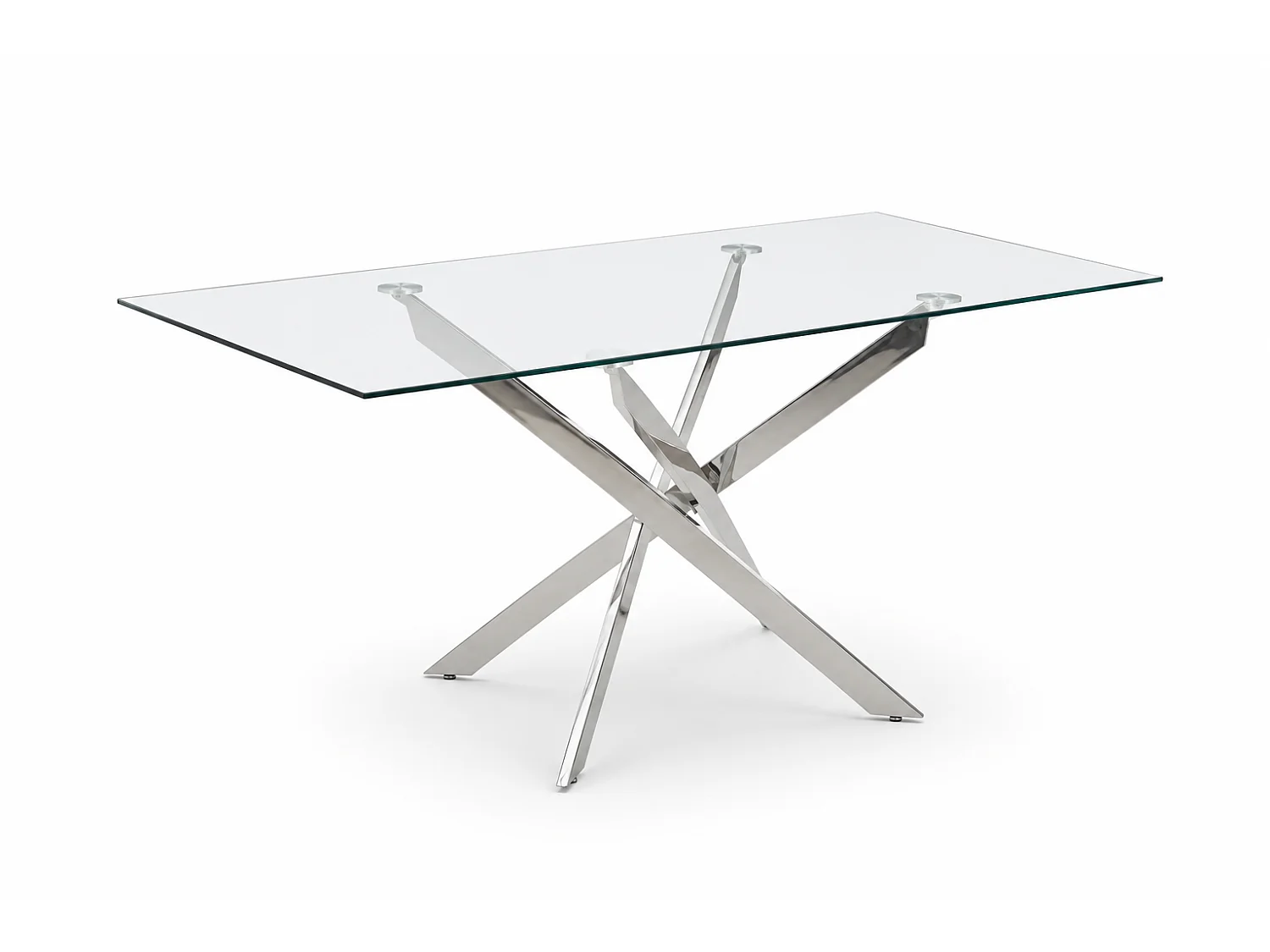 Table Repas JESSICA Chrome et plateau en verre 150 cm 4 à 6 couverts transparent