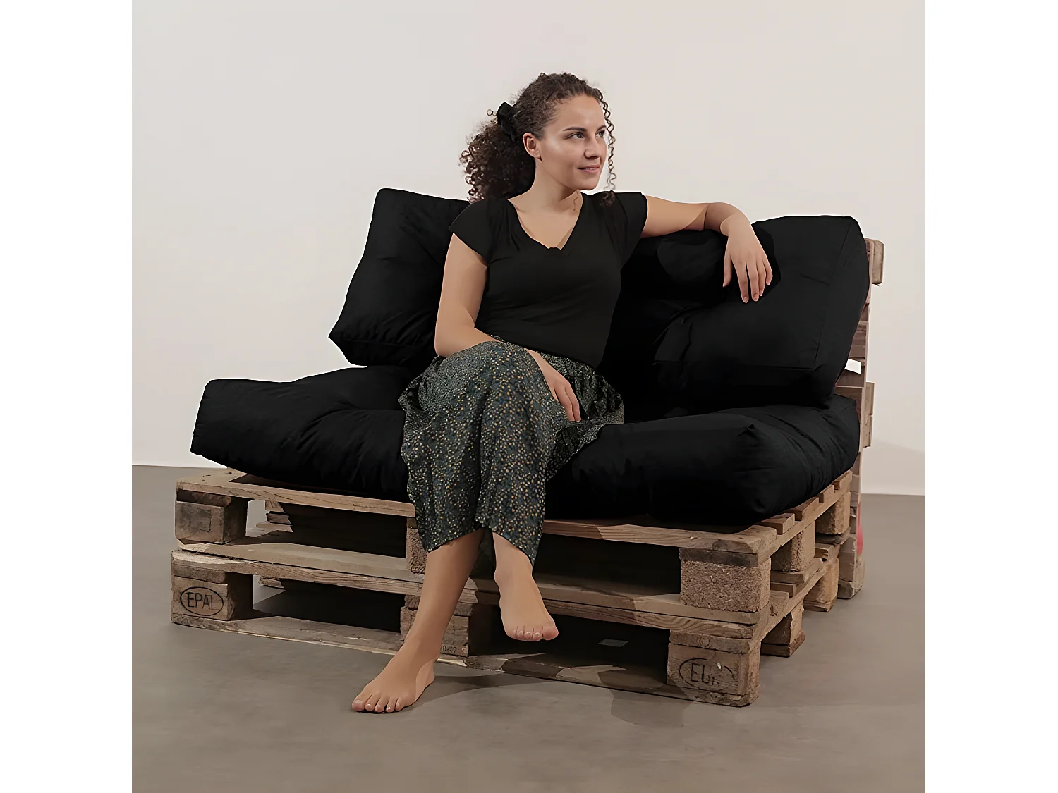 Zwarte pallet kussen rugleuning polyester 120x40x15 cm