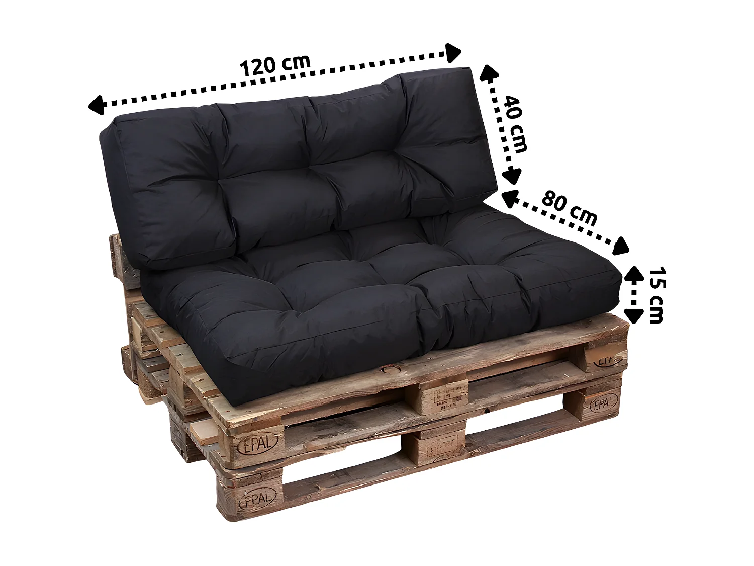 Palettenkissensitz aus polyester 120x80x15 cm, schwarz