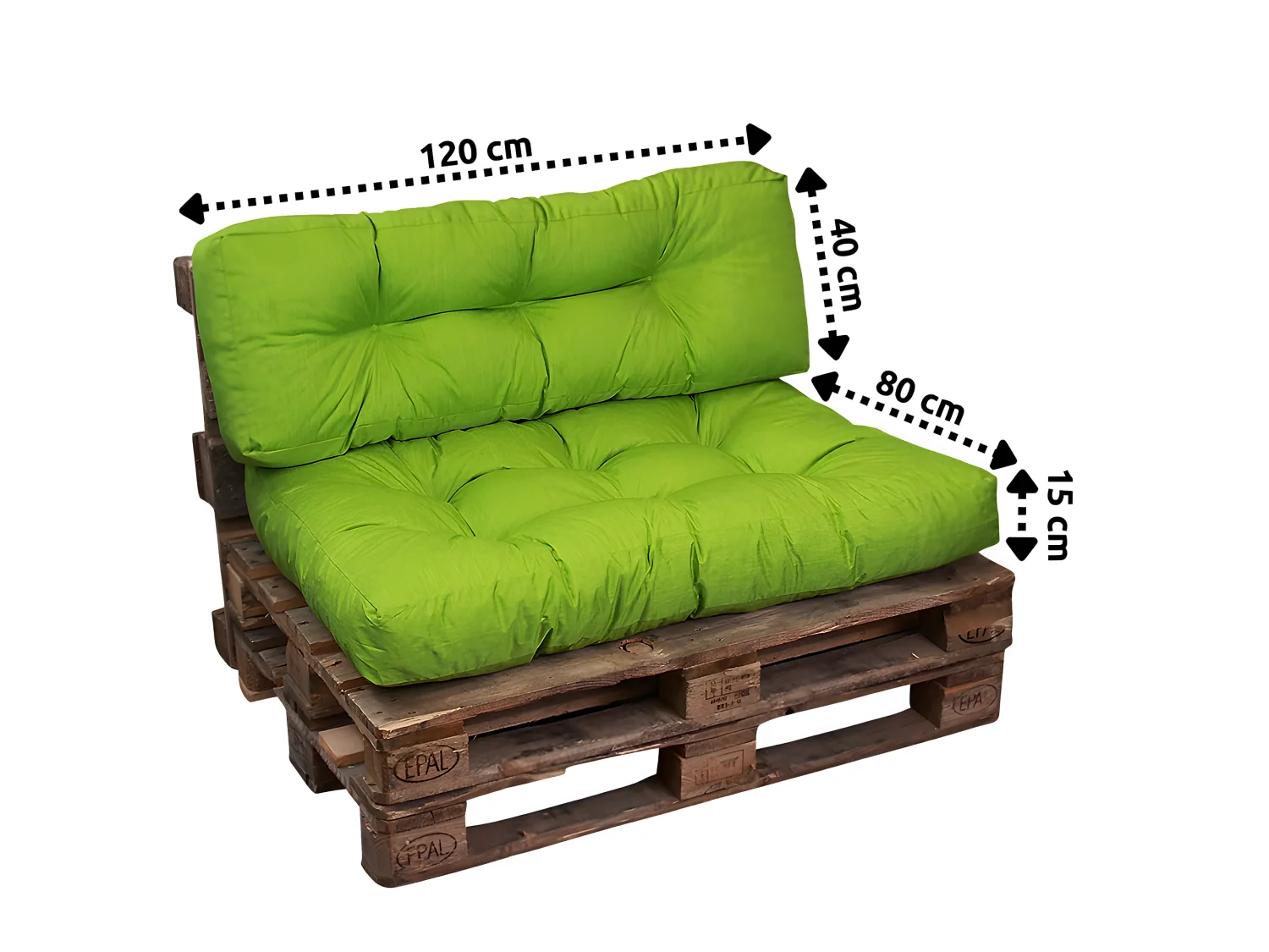 Coussins palette assise en polyester 120x80x15 cm vert