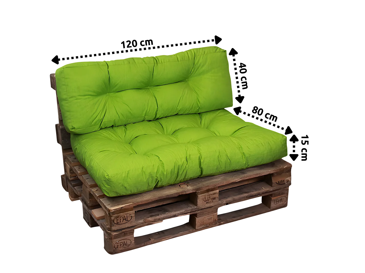 Coussins palette assise en polyester 120x80x15 cm vert