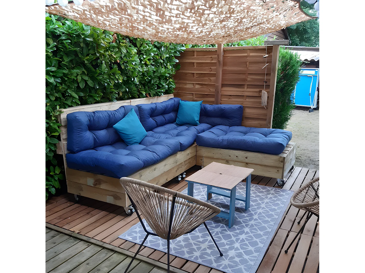 Blauwe polyester pallet kussen zitting 120x80x15 cm