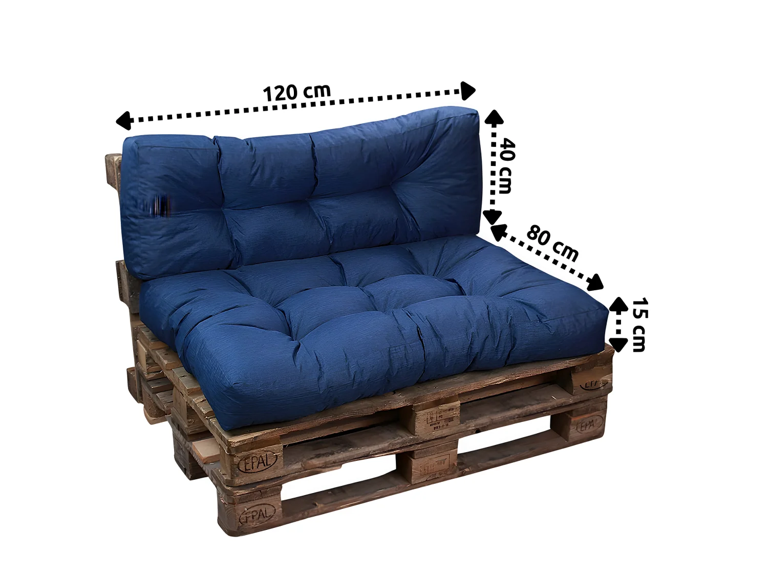 Blauwe polyester pallet kussen zitting 120x80x15 cm