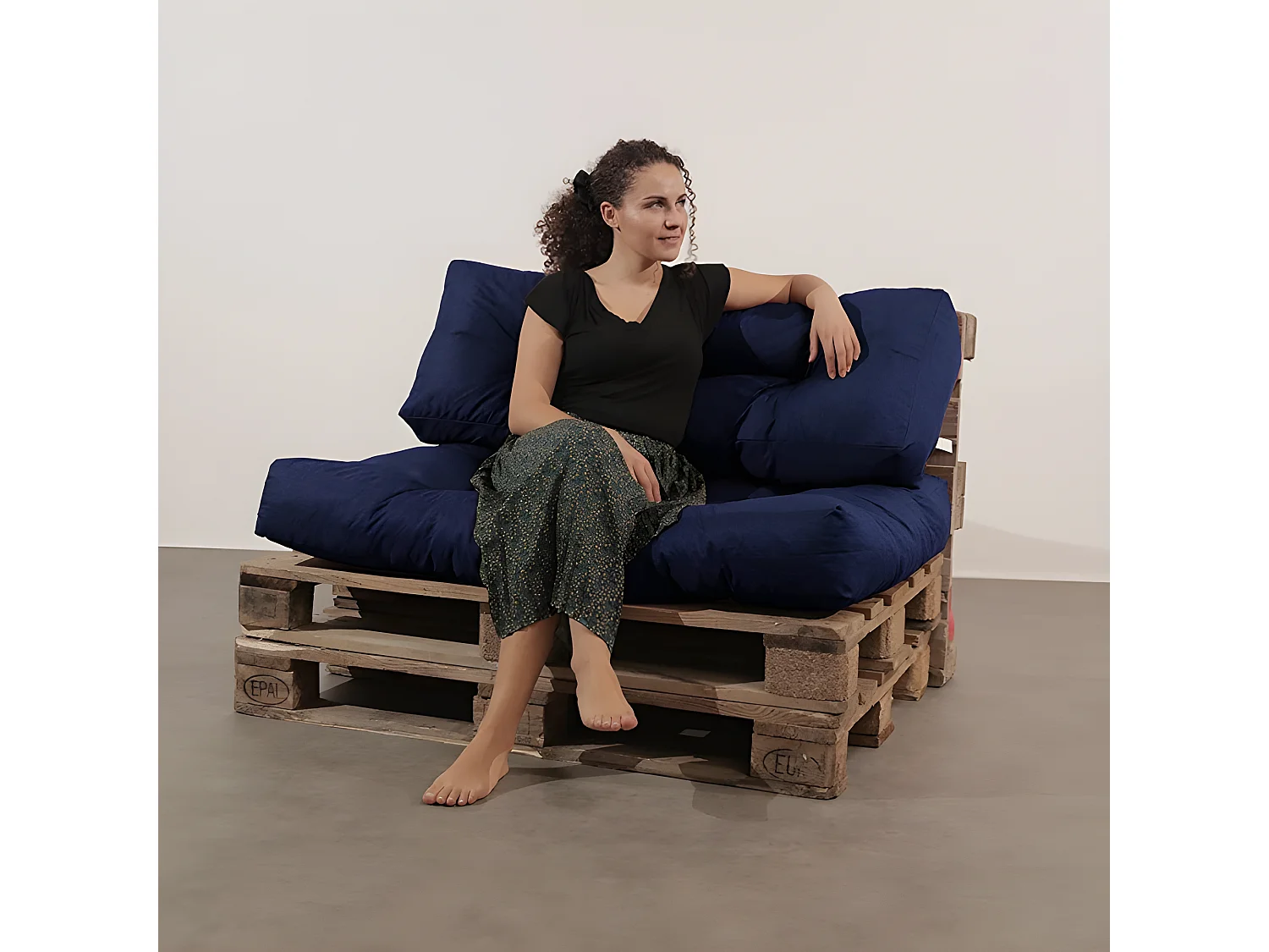 Blauwe polyester pallet kussen zitting 120x80x15 cm