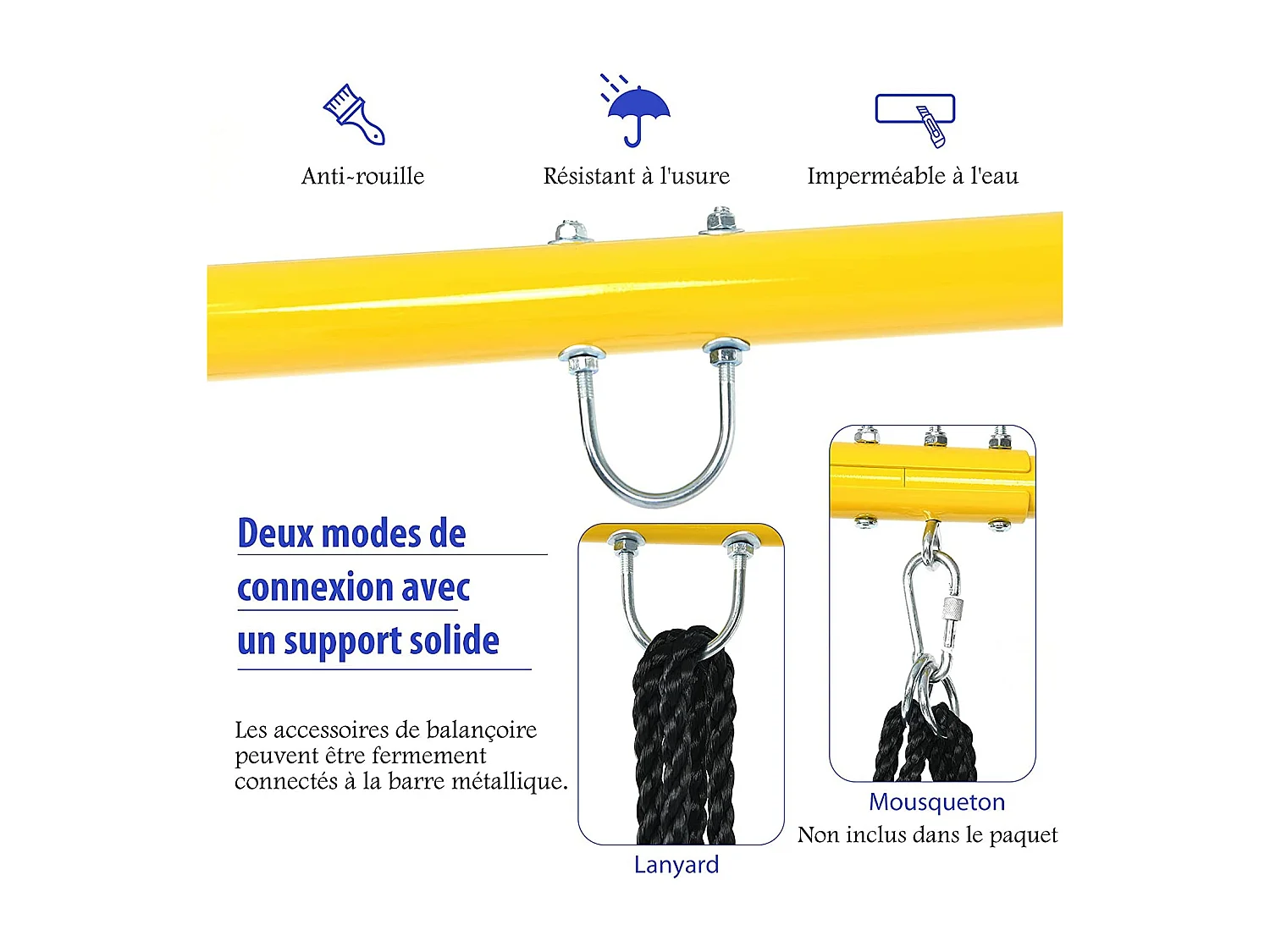 Portique de Balançoire pour Enfants en Forme de A Charge 250KG avec 2 Méthodes de Fixation Piquets d'Ancrage 194x180x180cm