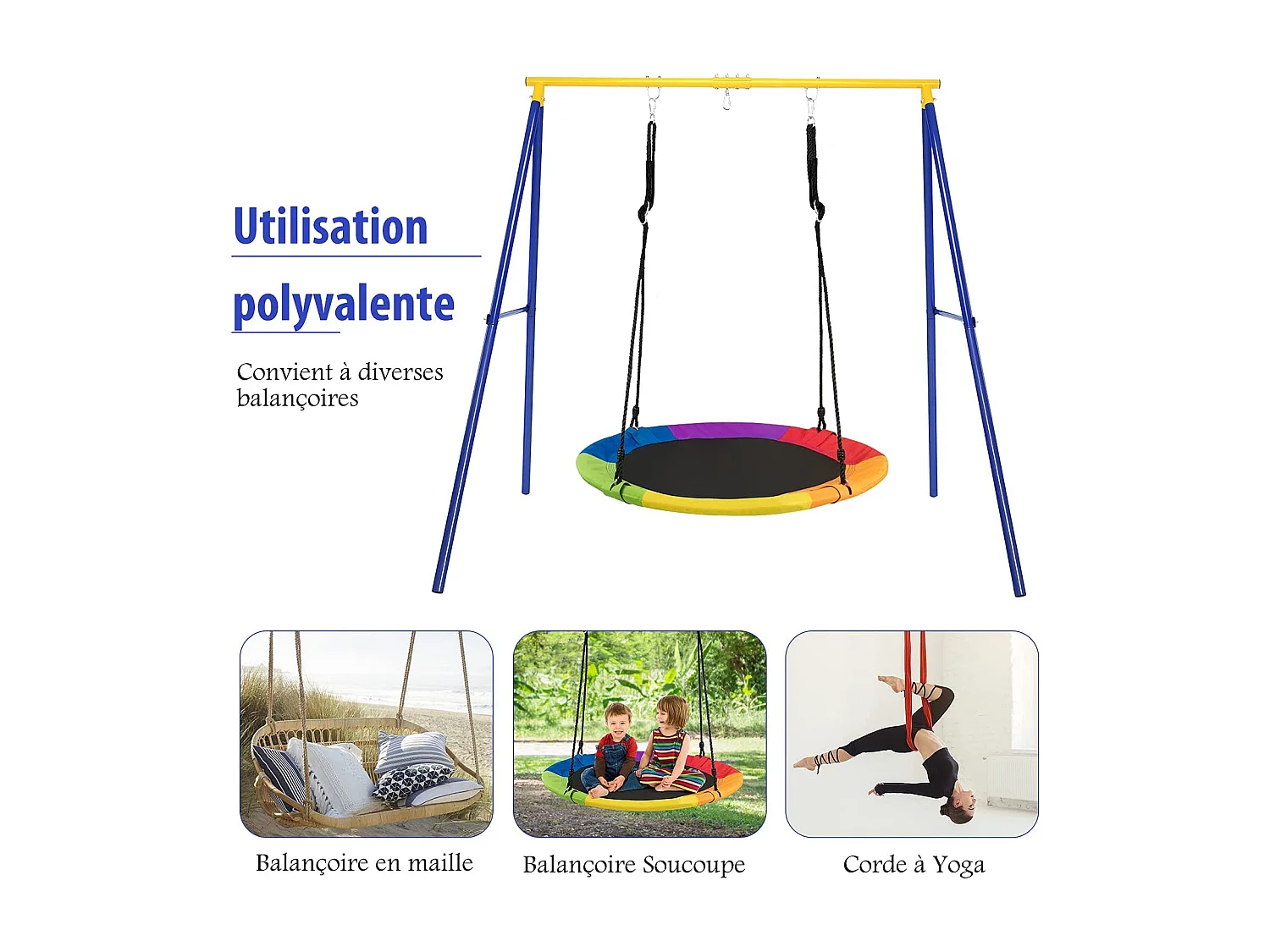 Portique de Balançoire pour Enfants en Forme de A Charge 250KG avec 2 Méthodes de Fixation Piquets d'Ancrage 194x180x180cm