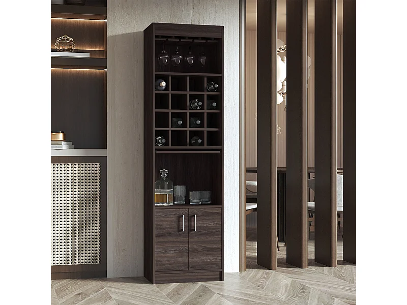 Mueble Bar kava espresso en melamina con Estante para Copas y Gabinete Inferior , 180.6 cm  X 51 cm  X 34 cm  , Multicolor