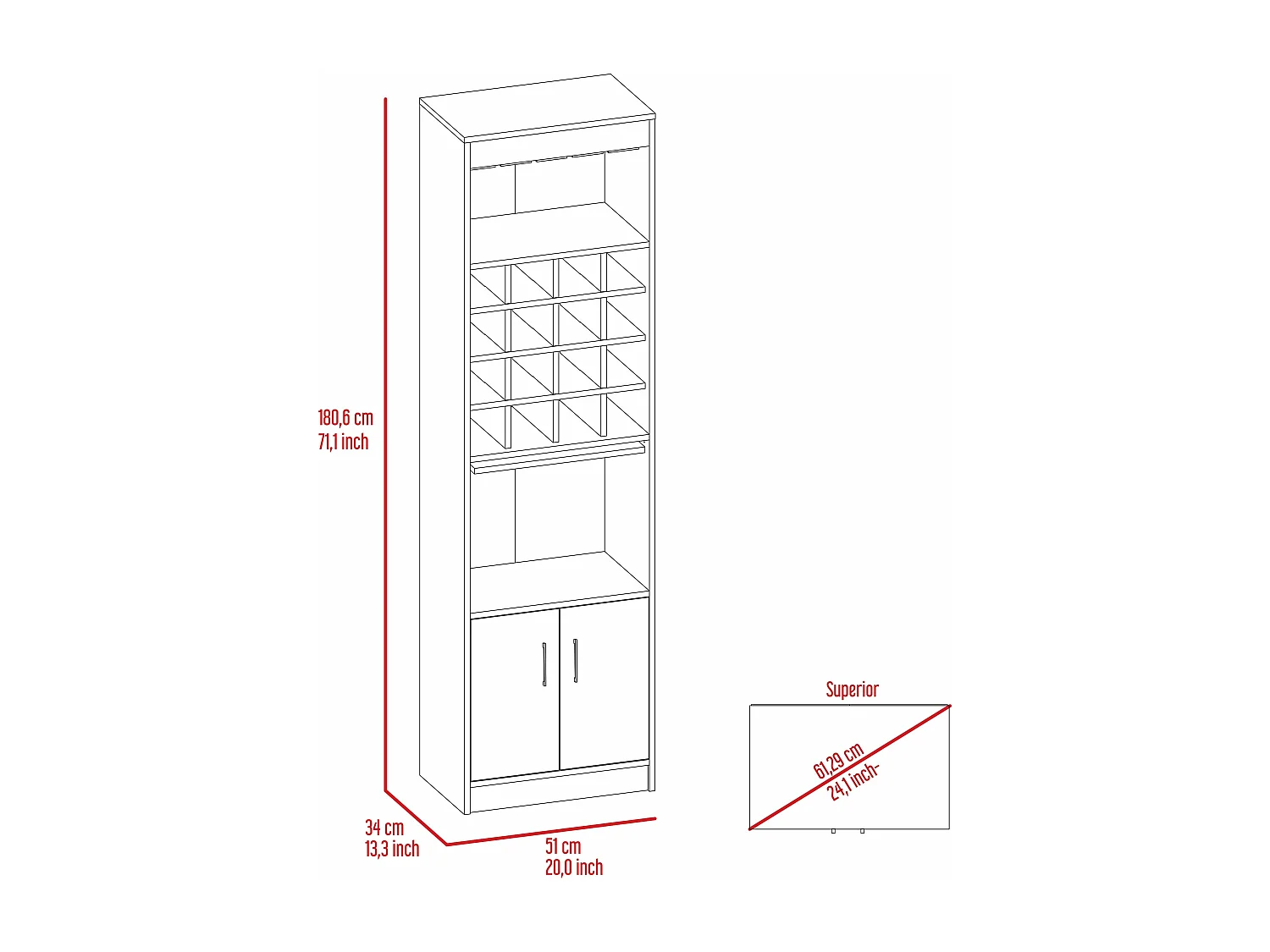 Kava Espresso Melamine Bar Cabinet with Cup Shelf and Lower Cabinet, 180.6 cm X 51 cm X 34 cm, Multicolor