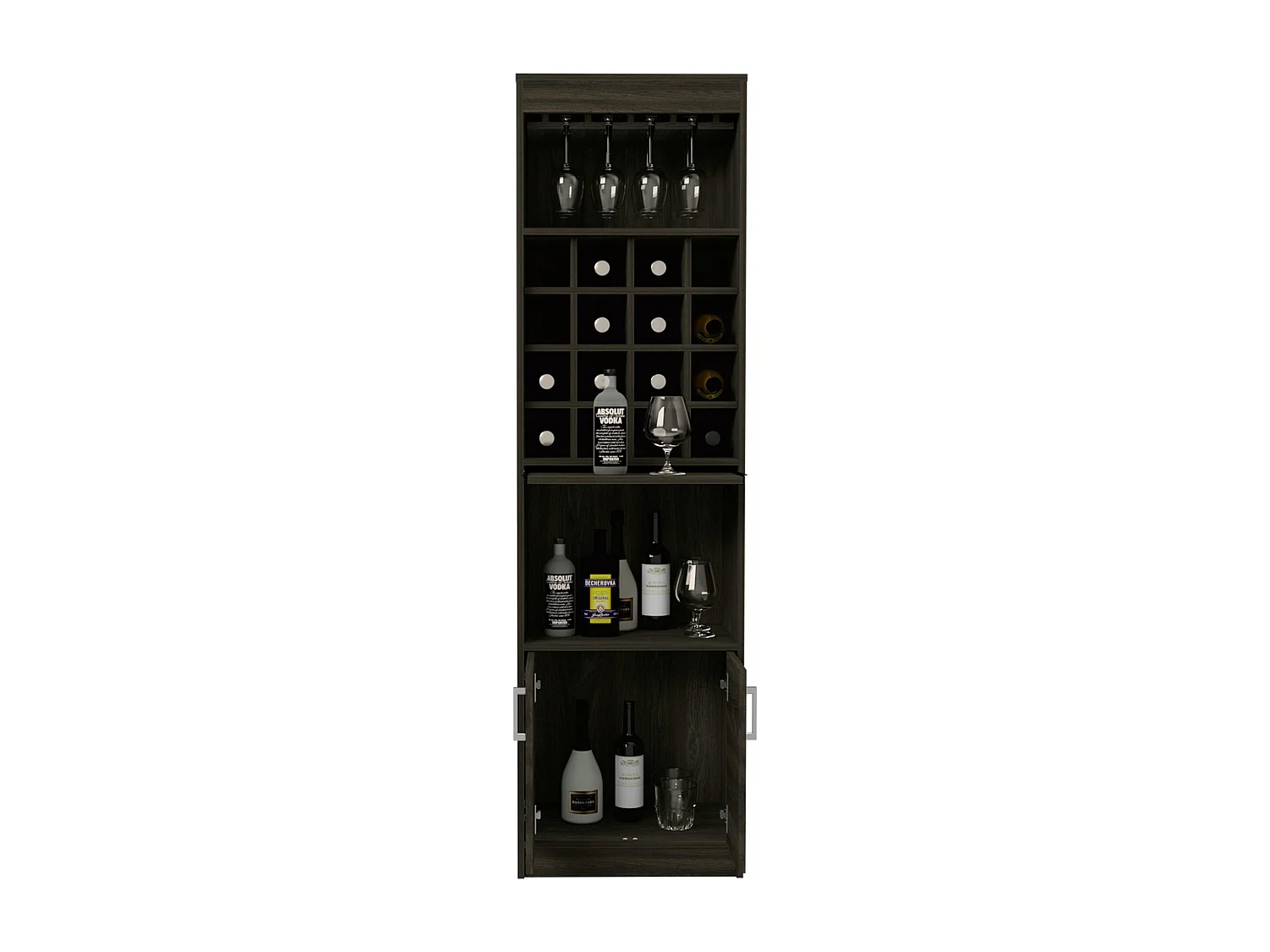 Kava Espresso Melamine Bar Cabinet with Cup Shelf and Lower Cabinet, 180.6 cm X 51 cm X 34 cm, Multicolor