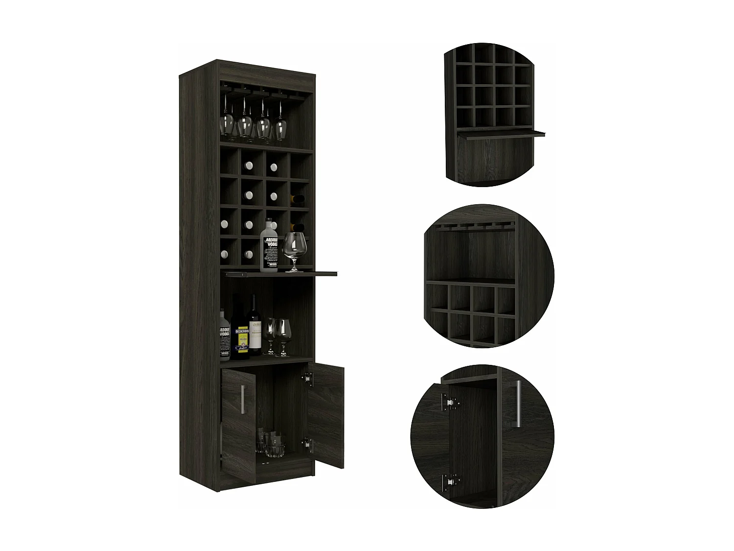 Kava Espresso Melamine Bar Cabinet with Cup Shelf and Lower Cabinet, 180.6 cm X 51 cm X 34 cm, Multicolor