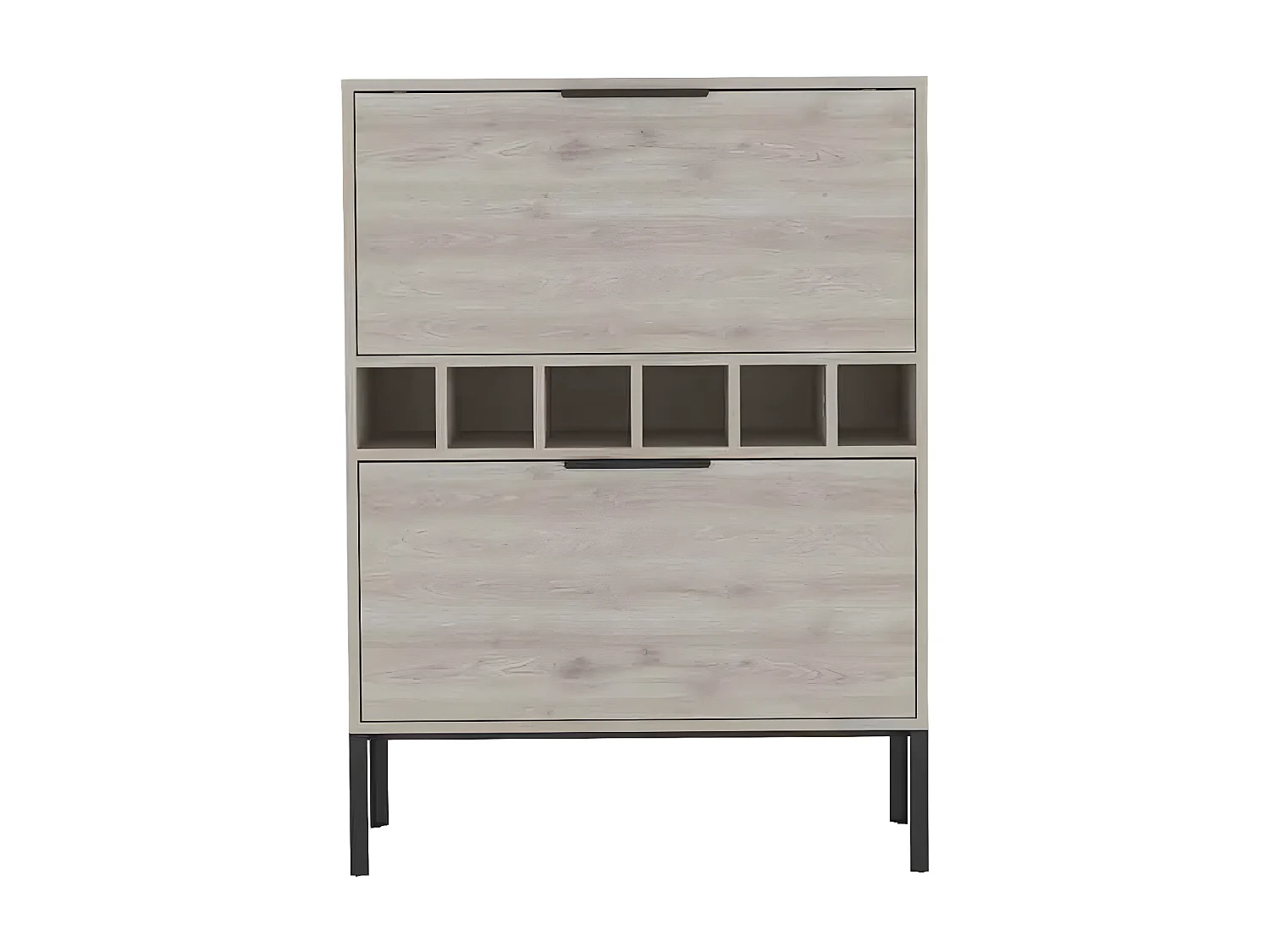 Mobile bar Lyrata in melamina con portabottiglie, portabicchieri e 4 ripiani , 110 cm X 80 cm X 35 cm , Grigio / argento