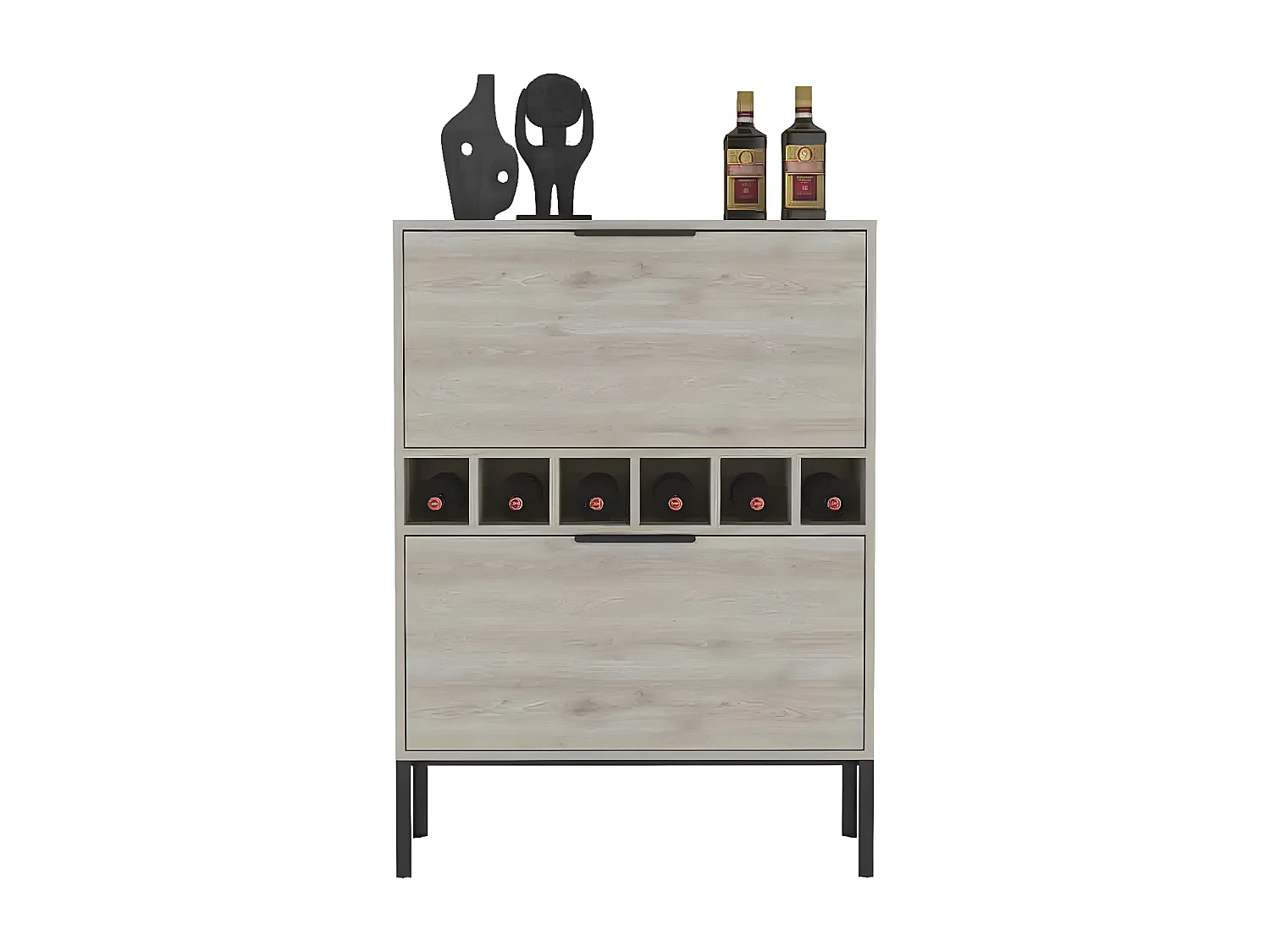 Mobile bar Lyrata in melamina con portabottiglie, portabicchieri e 4 ripiani , 110 cm X 80 cm X 35 cm , Grigio / argento