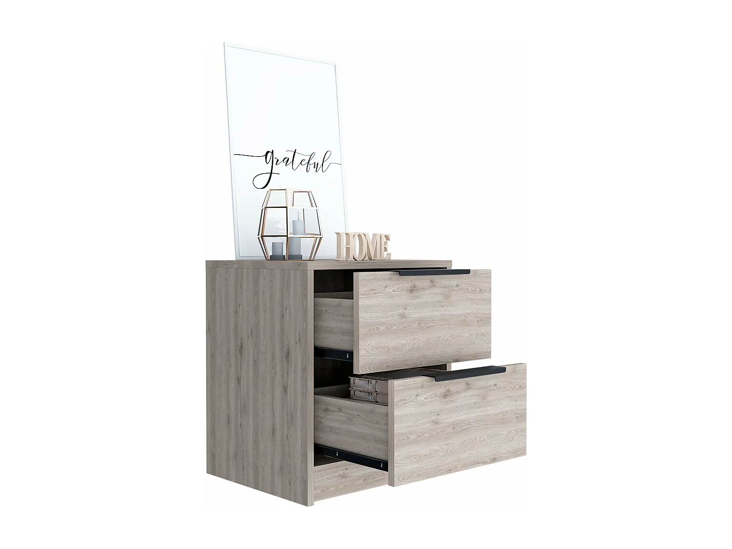 Mesita de noche Kaia en melamina con dos cajones de riel metalico , 47.7 cm  X 40.8 cm  X 36 cm  , Multicolor