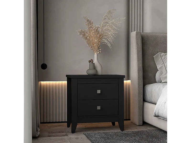 Mesita de noche Amara en melamina con rieles metalicos , 61.6 cm X 60 cm X 40 cm , Negro