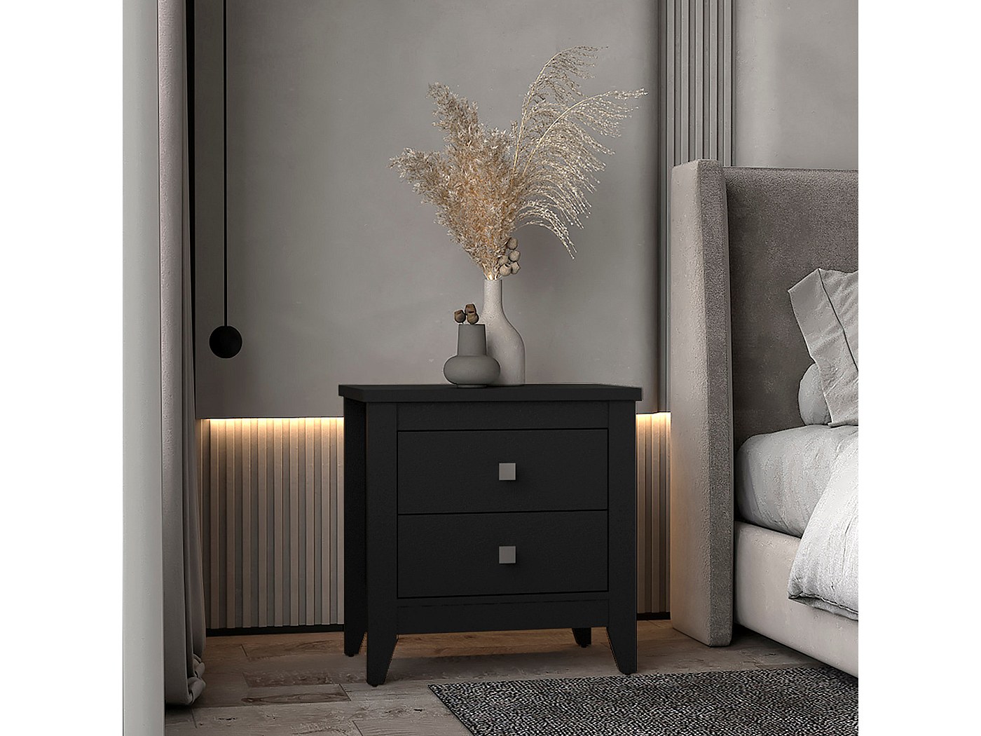 Comodino In Pino Con 3 Cassetti | Maniglie Metalliche | Design Moderno E Funzionale | 56x40x36 Cm - Foto 5