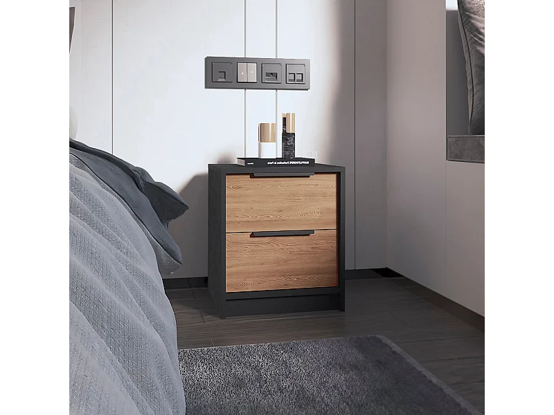 Comodino Kaia in melamina con doppi cassetti e guide in metallo , 47.7 cm X 40.8 cm X 36 cm , Multicolore