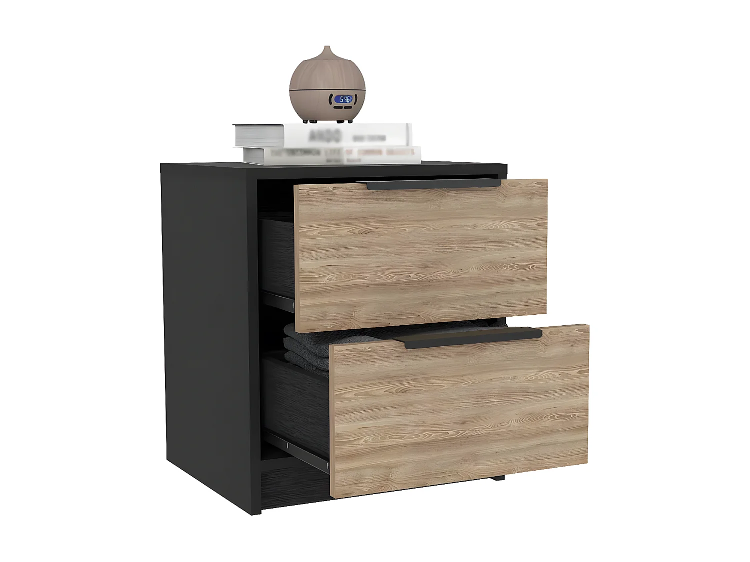 Mesita de noche Kaia en melamina con doble cajon y rieles metalicos , 47.7 cm  X 40.8 cm  X 36 cm  , Multicolor