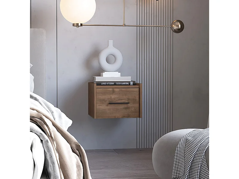 Comodino galleggiante Boa in melamina con un cassetto con guide metalliche , 24.89 cm X 35 cm X 33.5 cm , Marrone