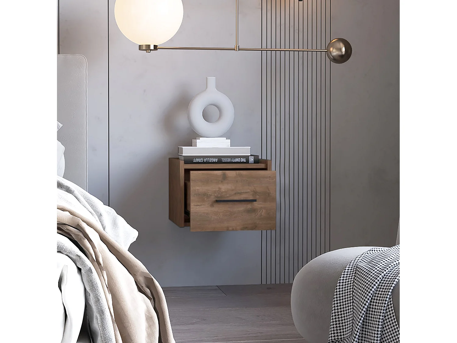 Comodino galleggiante Boa in melamina con un cassetto con guide metalliche , 24.89 cm X 35 cm X 33.5 cm , Marrone