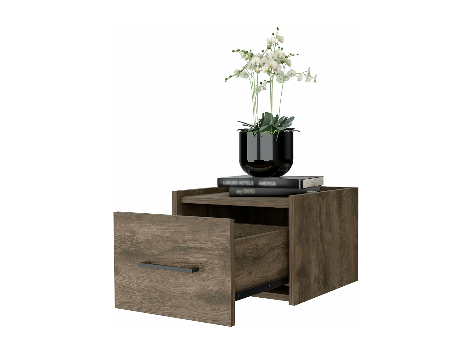 Comodino galleggiante Boa in melamina con un cassetto con guide metalliche , 24.89 cm X 35 cm X 33.5 cm , Marrone