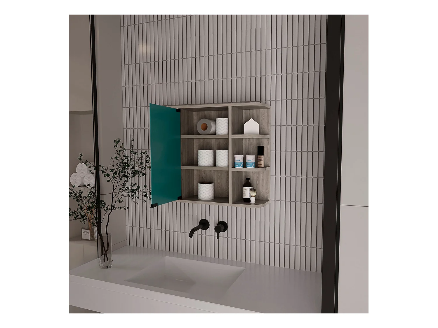 Botiquin Milan en melamina con espejo incluido y estantes , 50 cm  X 60 cm  X 19 cm  , Gris / plata