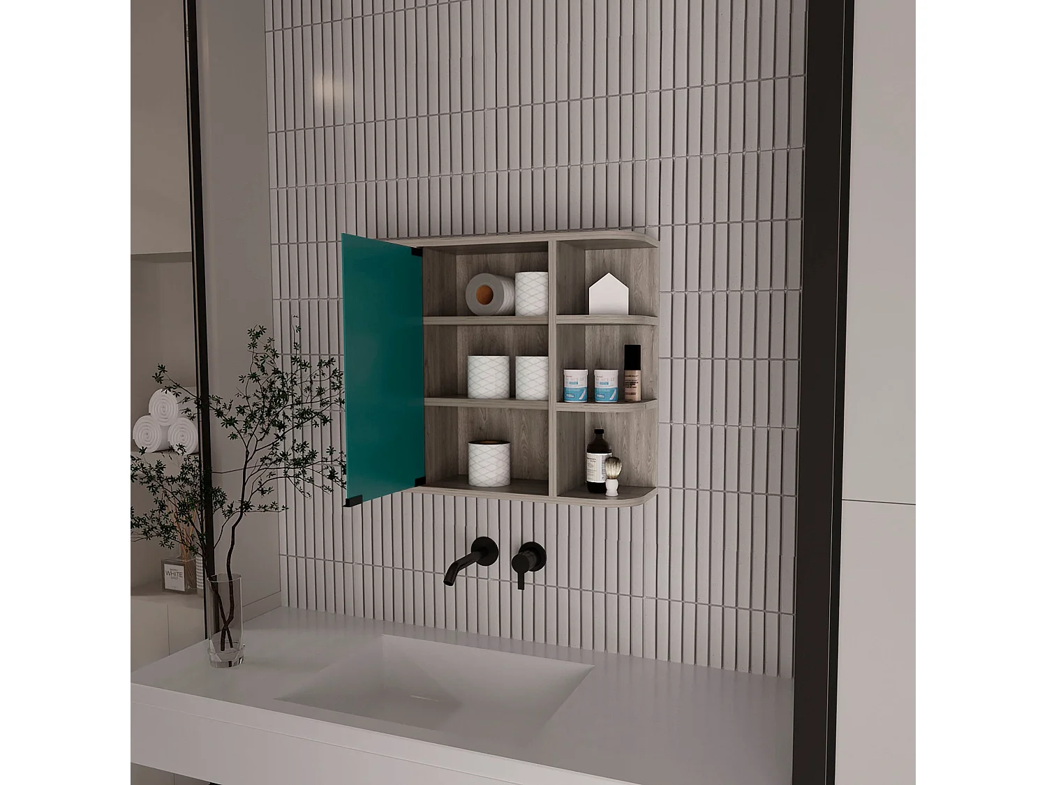 Botiquin Milan en melamina con espejo incluido y estantes , 50 cm  X 60 cm  X 19 cm  , Gris / plata