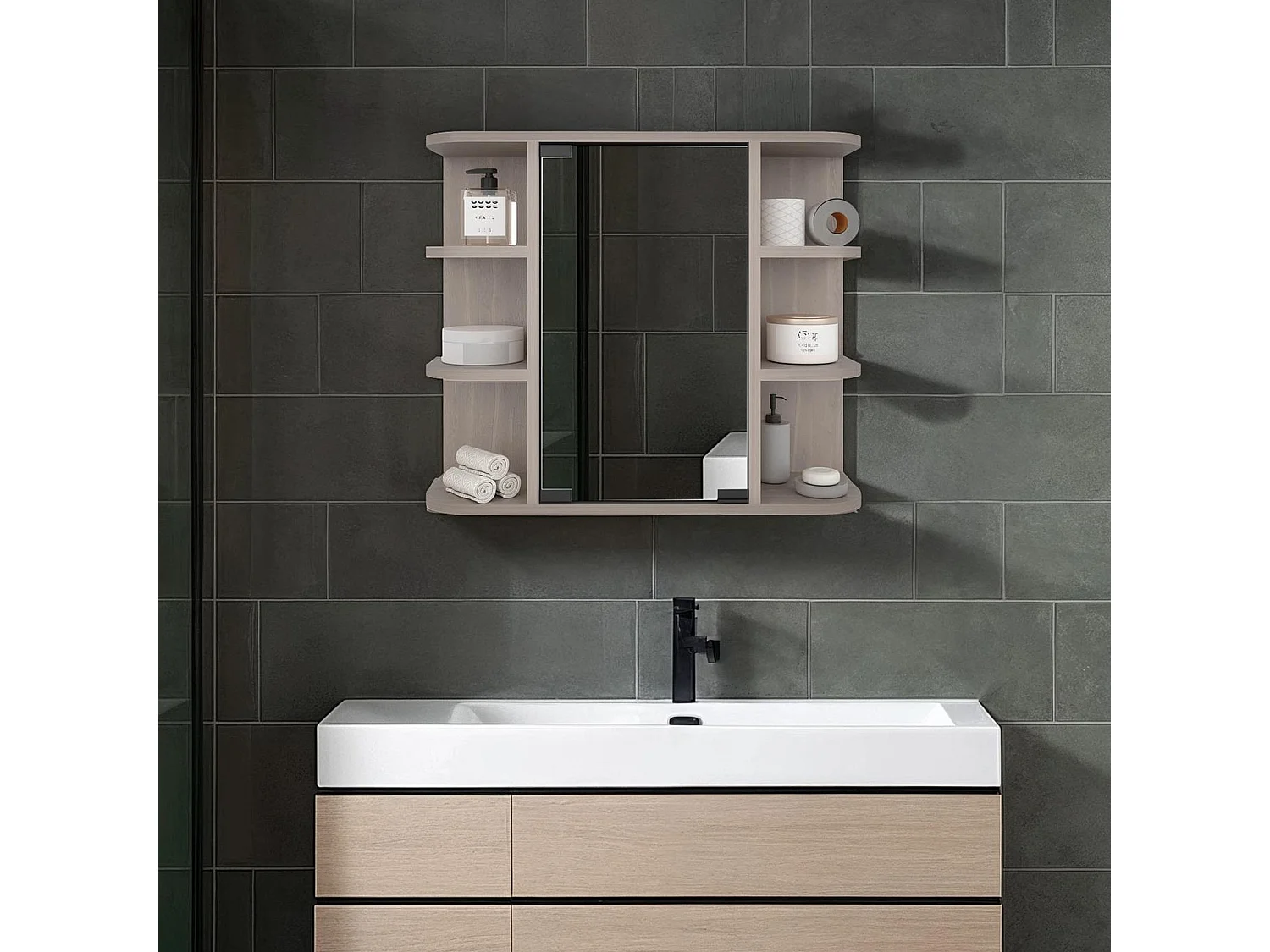 TUHOME CONCEPT Armário de parede para casa de banho Milan de 60 cm, cinza
