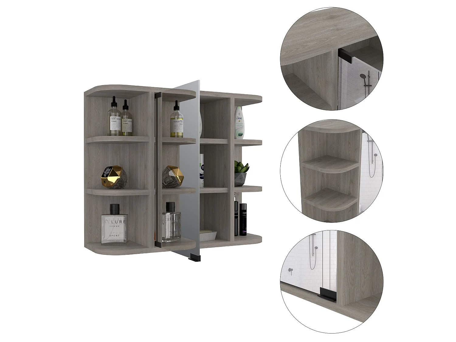 TUHOME CONCEPT Armário de parede para casa de banho Milan de 60 cm, cinza