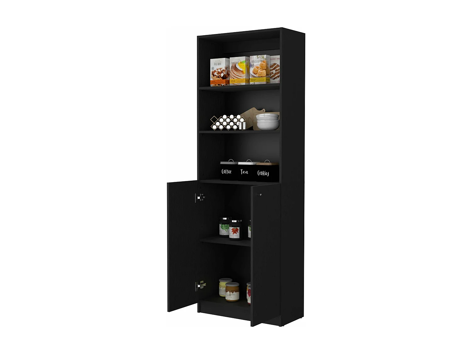 Estanteria Home en melamina con gabinete inferior y 3 estantes exteriores , 180.59 cm  X 62.78 cm  X 29.89 cm  , Negro