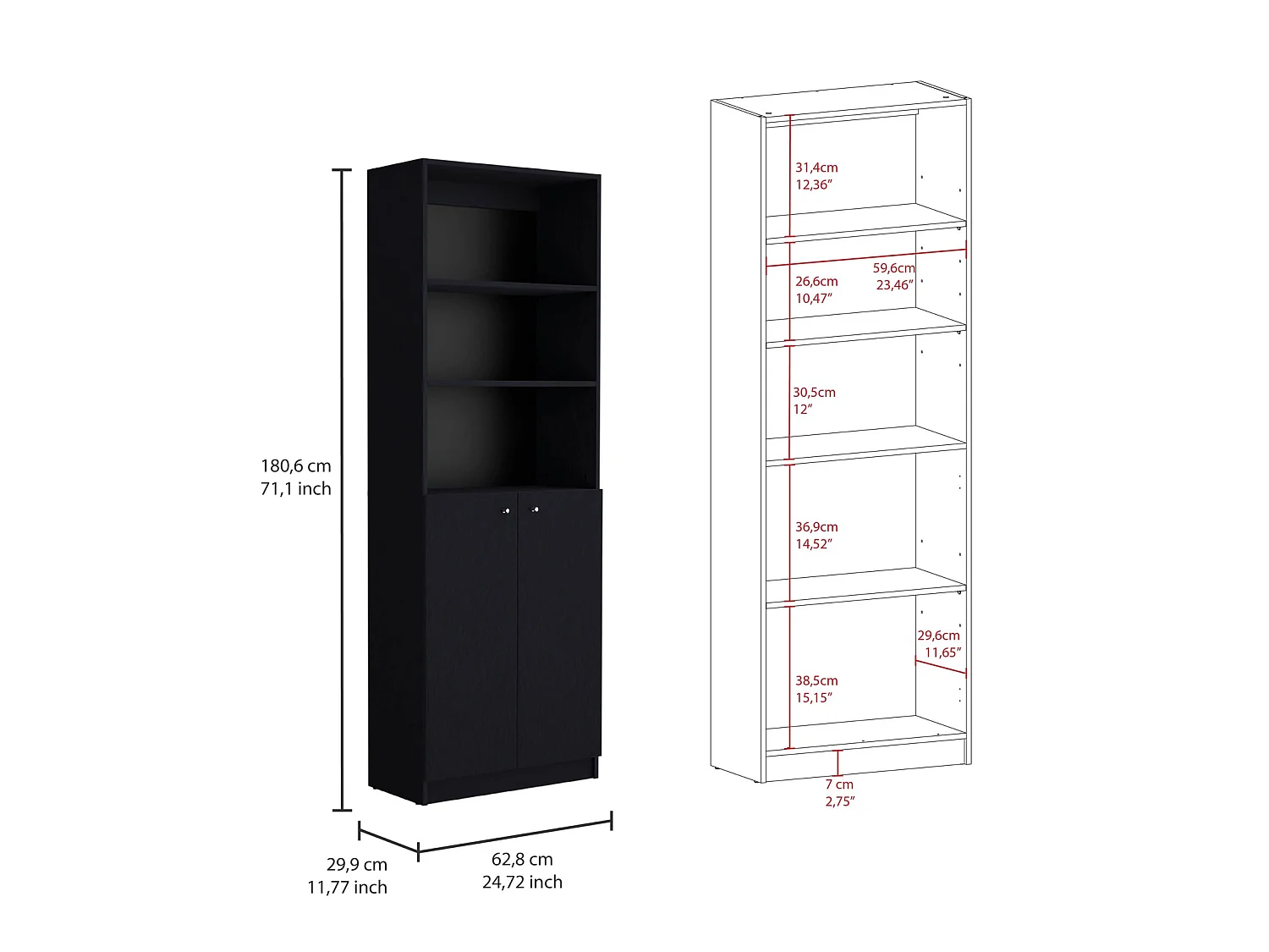 Estante Home de 181 cm com 2 portas, wengué