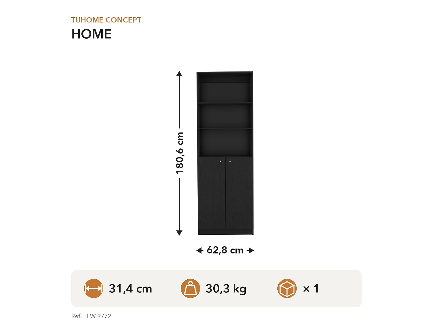 Estante Home de 181 cm com 2 portas, wengué