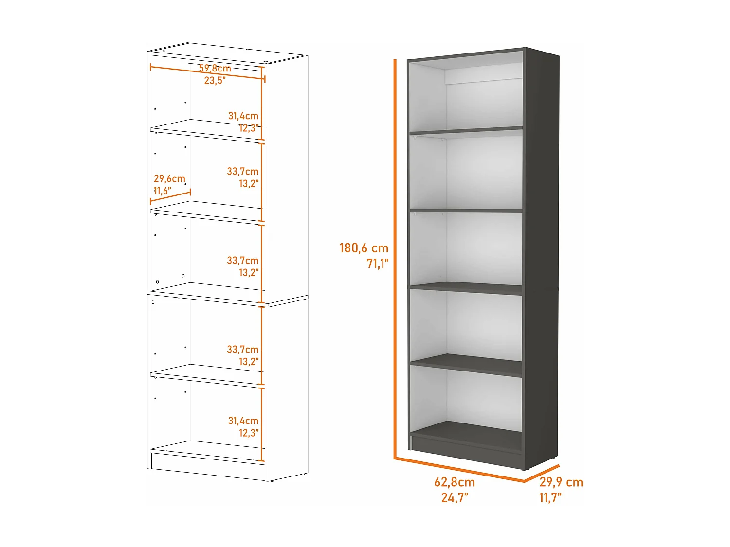 Estante Home em melamina com 5 prateleiras , 180.59 cm X 62.73 cm X 29.71 cm , Multicolorido