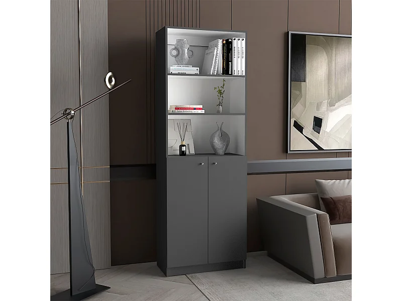 Libreria Home in melamina con mobile inferiore e 3 ripiani esterni , 180.59 cm X 62.78 cm X 29.89 cm , Multicolore