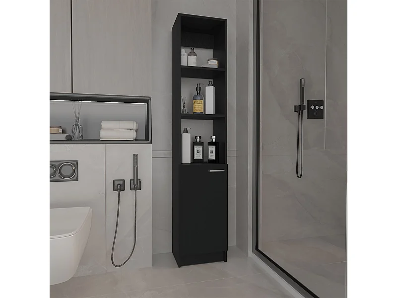 Columna de Baño Malaga en melamina con un gabinete y 3 estantes , 162 cm  X 33 cm  X 26.4 cm  , Negro