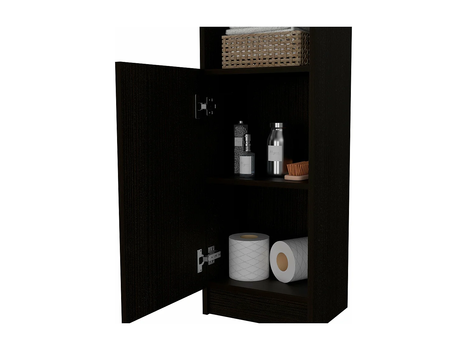 Coluna de casa de banho Málaga em melamina com um armário e 3 prateleiras , 162 cm X 33 cm X 26.4 cm , Preto