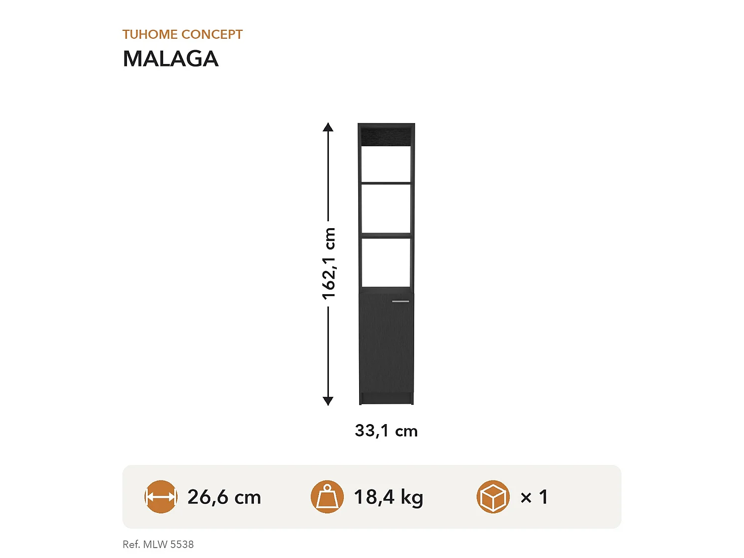 TUHOME CONCEPT Colonna bagno Malaga da 162 cm, wengé