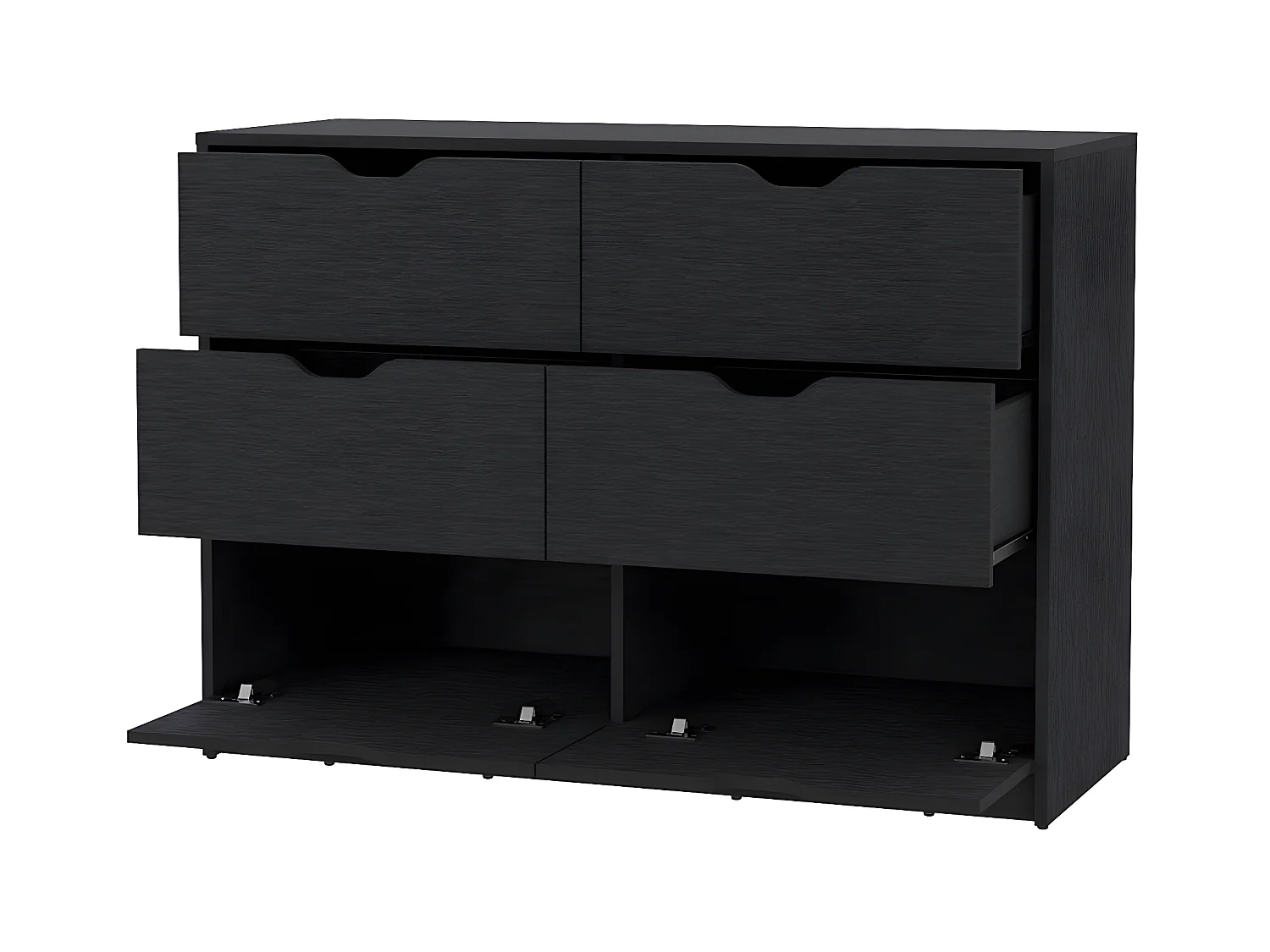 Cassettiera Basilea in melamina con 4 cassetti e guide in metallo, 77.9 cm X 107.1 cm X 41.3 cm , Nero