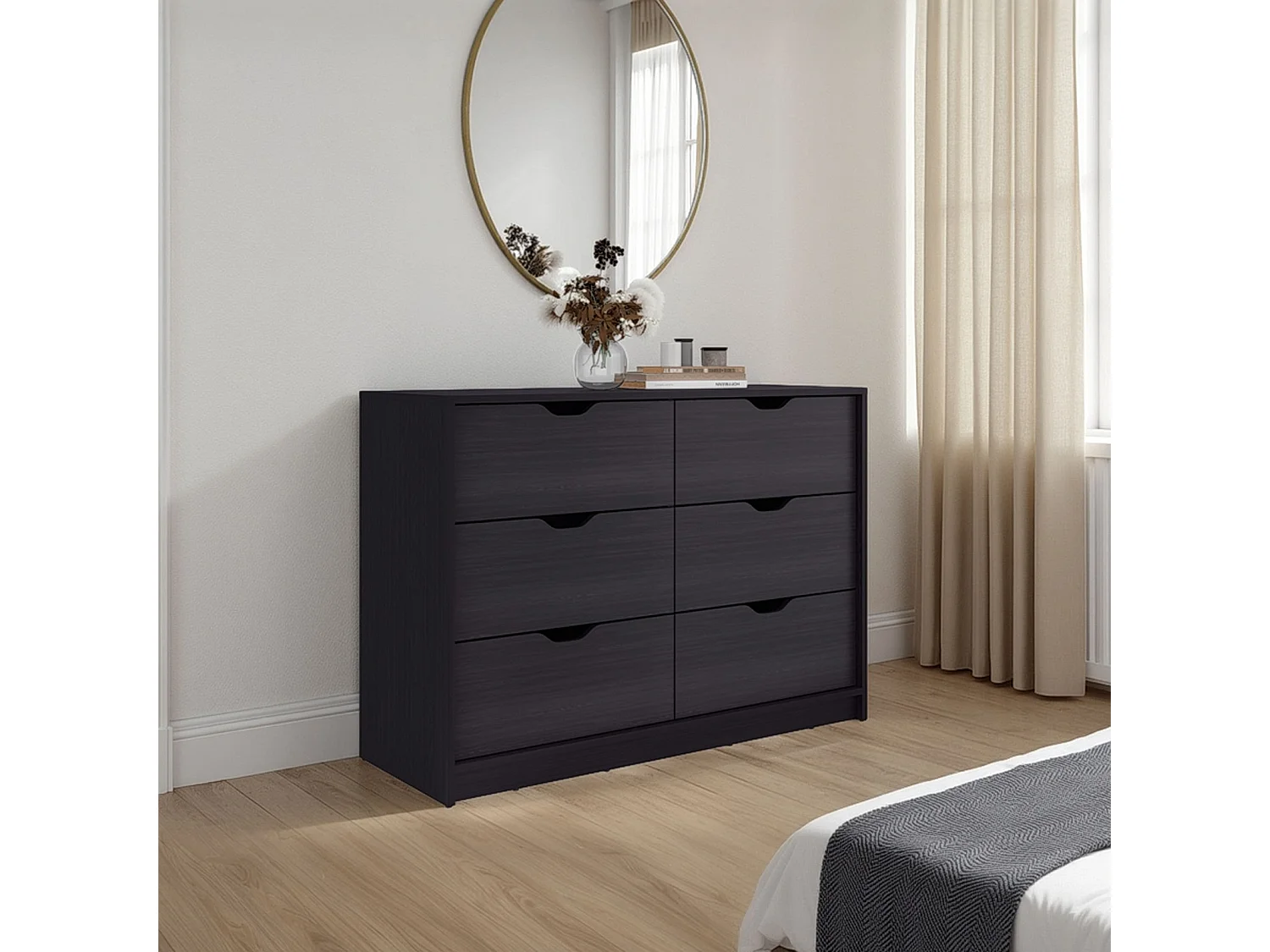 Cassettiera Basilea da 107 cm con 2 ante e 4 cassetti, wengé