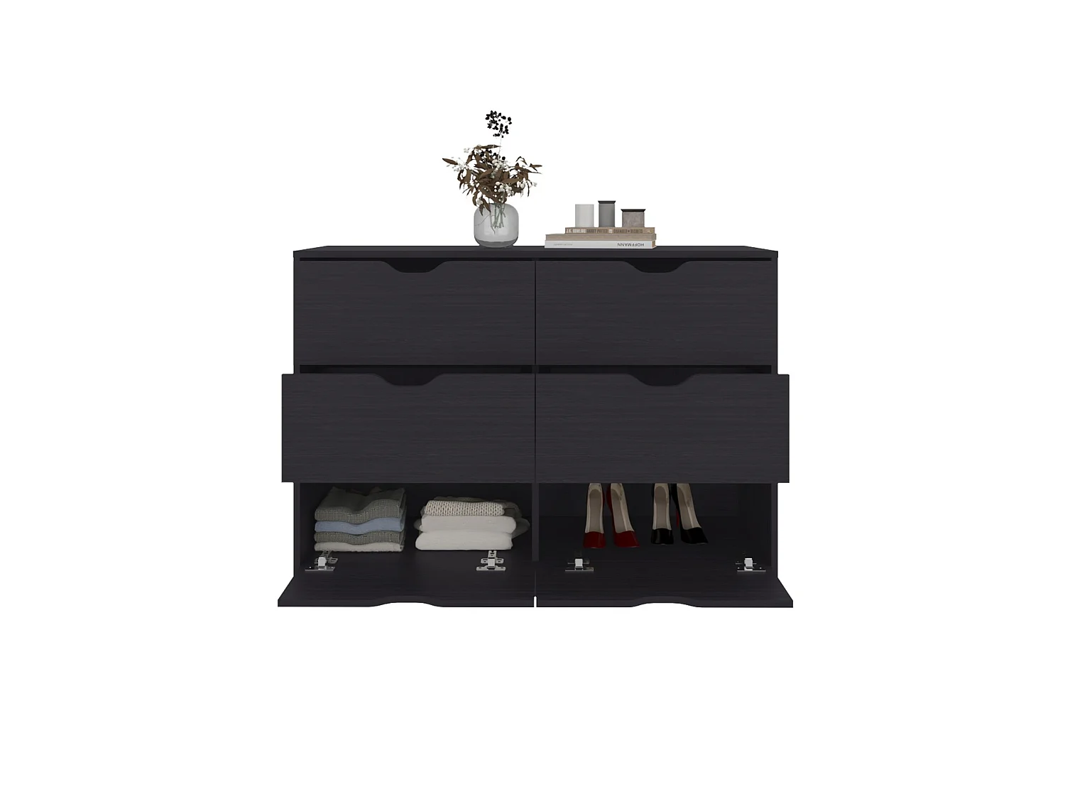 Cassettiera Basilea da 107 cm con 2 ante e 4 cassetti, wengé