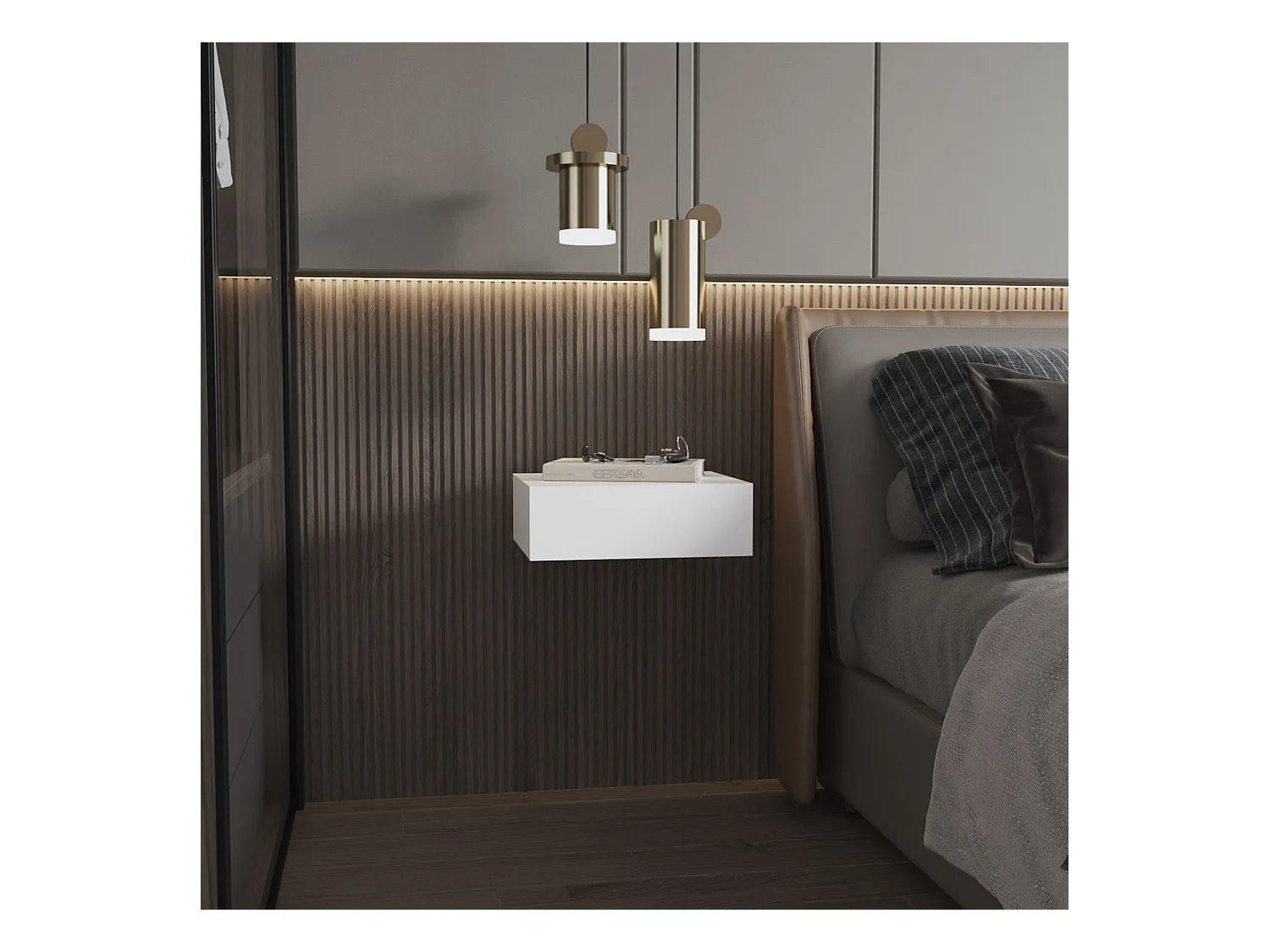 Table de chevet flottante en mélamine Milano avec tiroir à rail métallique , 12.95 cm X 39.8 cm X 34 cm , Blanc