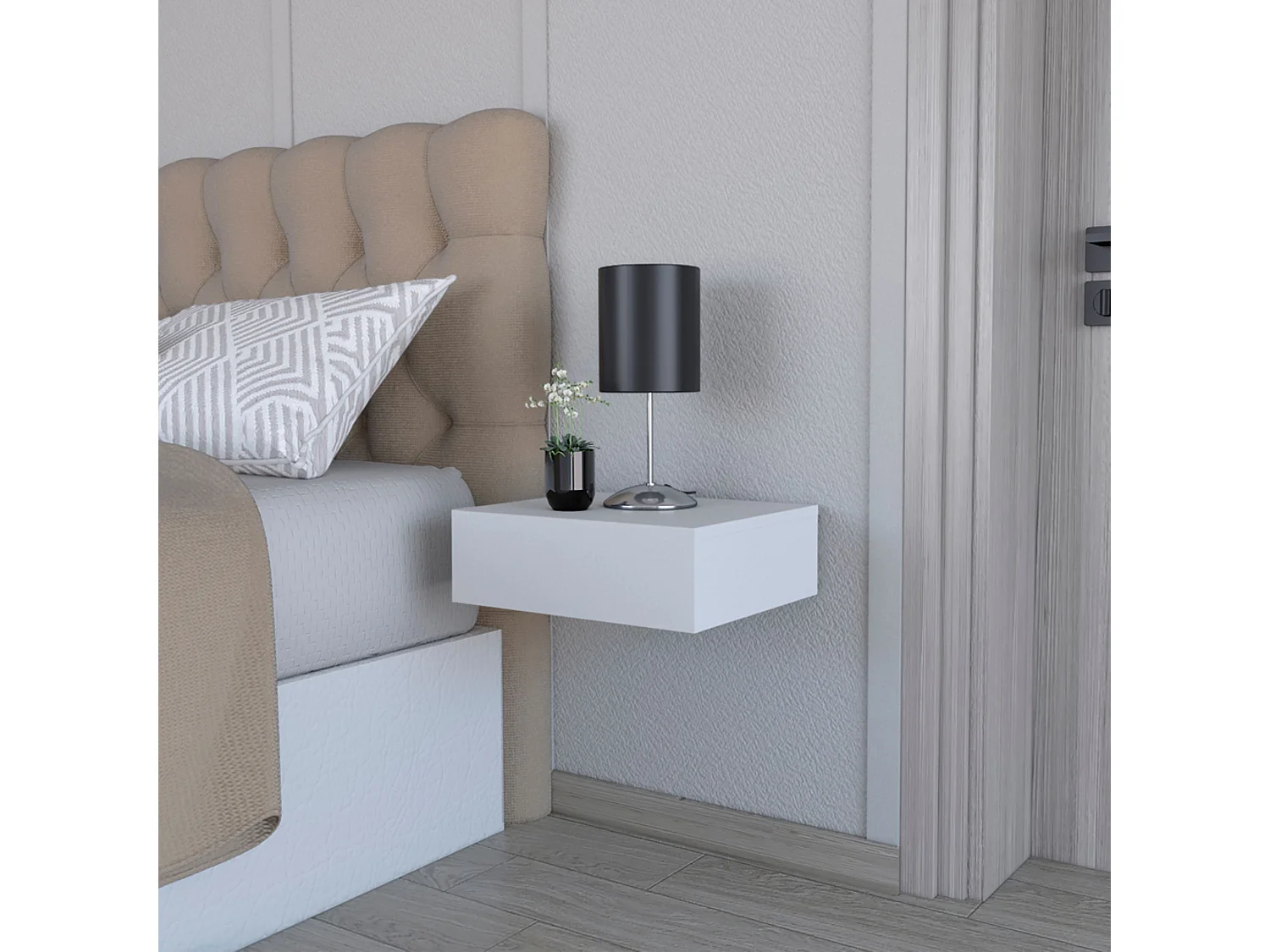 Comodino galleggiante in melamina Milano con cassetto con guida in metallo , 12.95 cm X 39.8 cm X 34 cm , Bianco