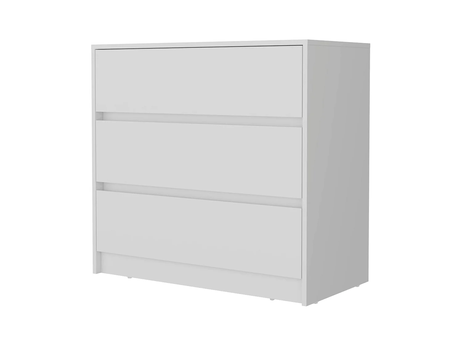 Commode Austin en mélamine avec trois tiroirs sur rail métallique, 80 cm X 85 cm X 42 cm , Blanc