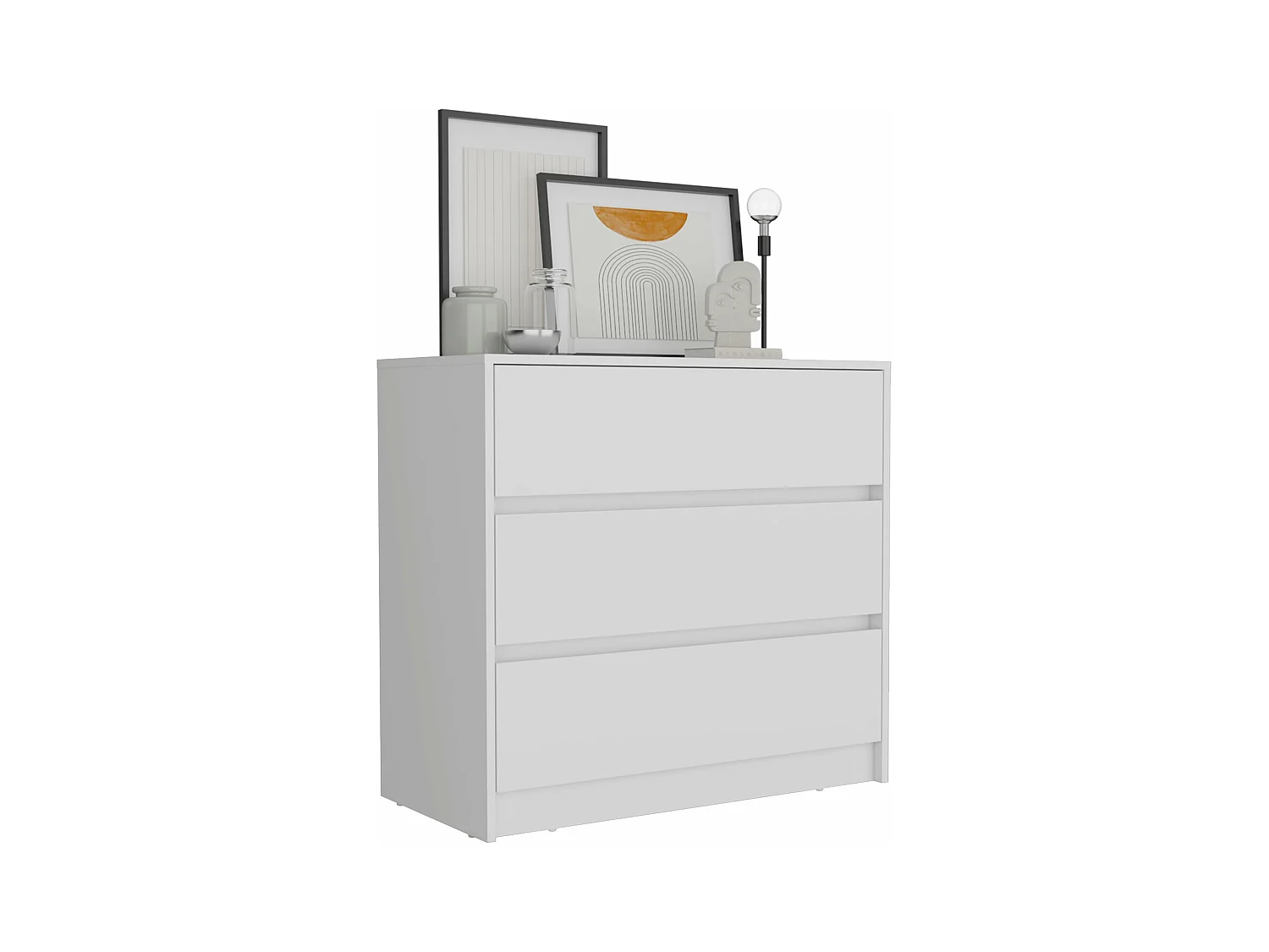 Commode Austin en mélamine avec trois tiroirs sur rail métallique, 80 cm X 85 cm X 42 cm , Blanc
