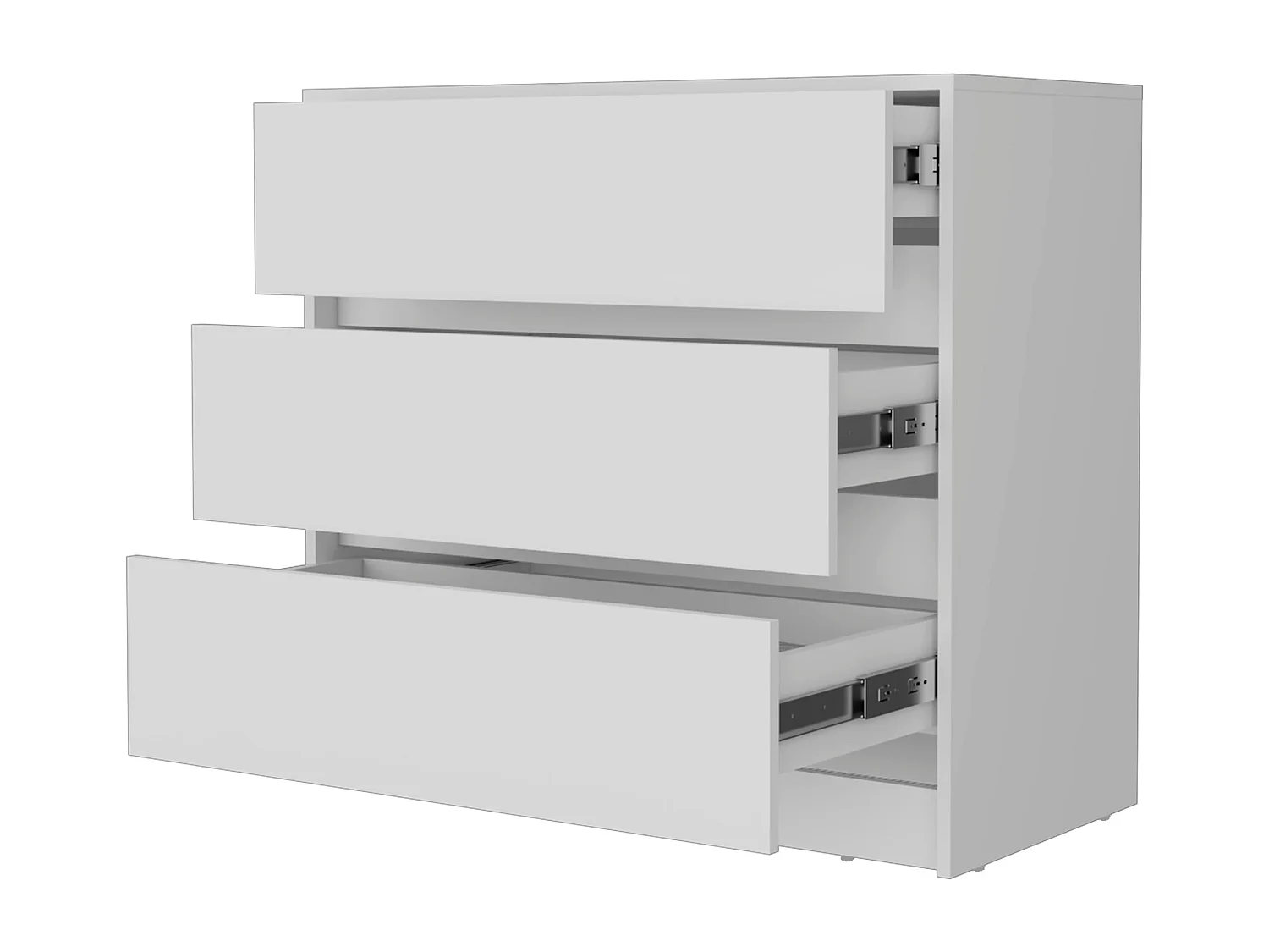 Commode Austin en mélamine avec trois tiroirs sur rail métallique, 80 cm X 85 cm X 42 cm , Blanc