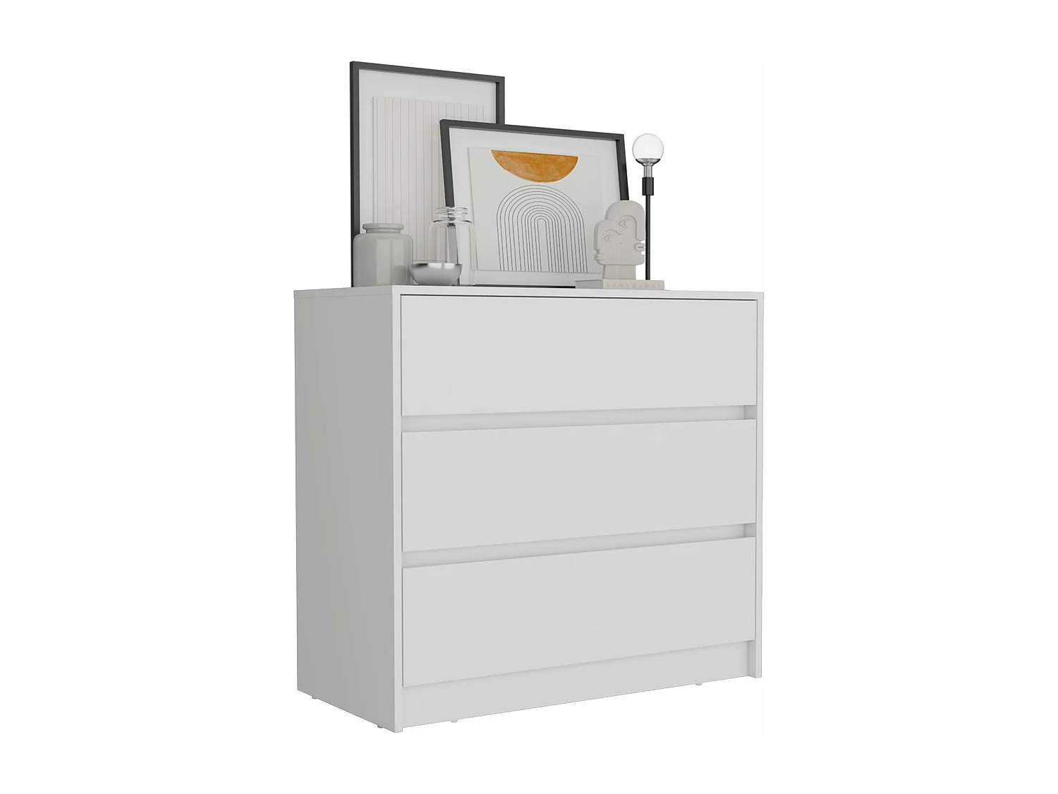 Commode Austin en mélamine avec trois tiroirs sur rail métallique, 80 cm X 85 cm X 42 cm , Blanc