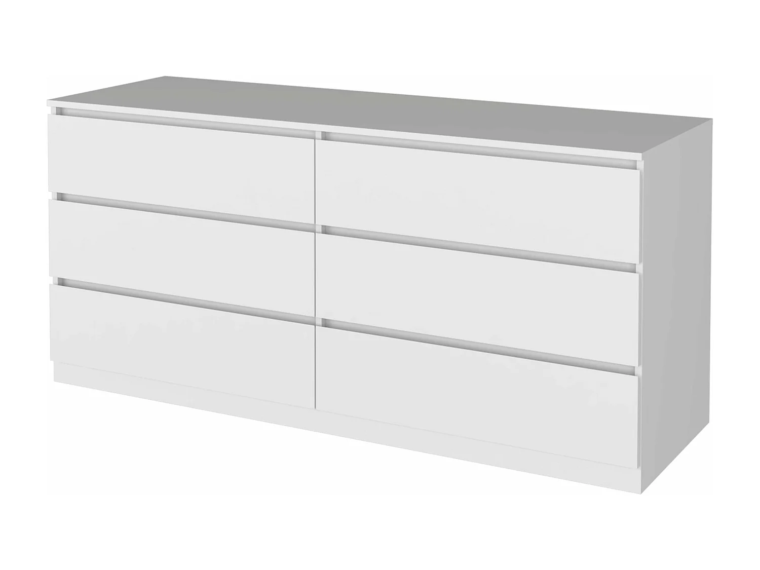 Cassettone Asteria in melamina, sei cassetti con guide in metallo, 69.97 cm X 153.5 cm X 50 cm , Bianco