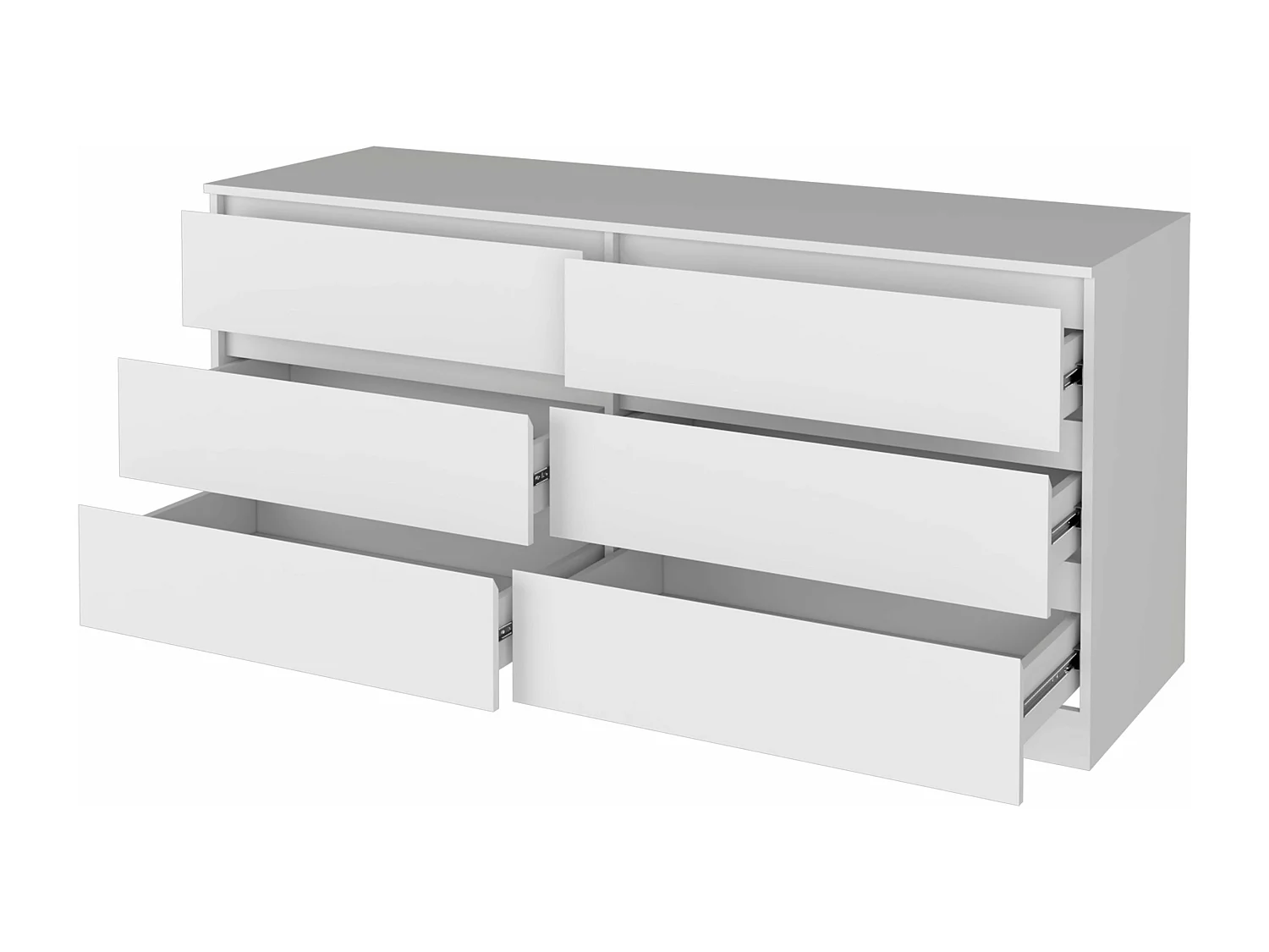 Cassettone Asteria in melamina, sei cassetti con guide in metallo, 69.97 cm X 153.5 cm X 50 cm , Bianco