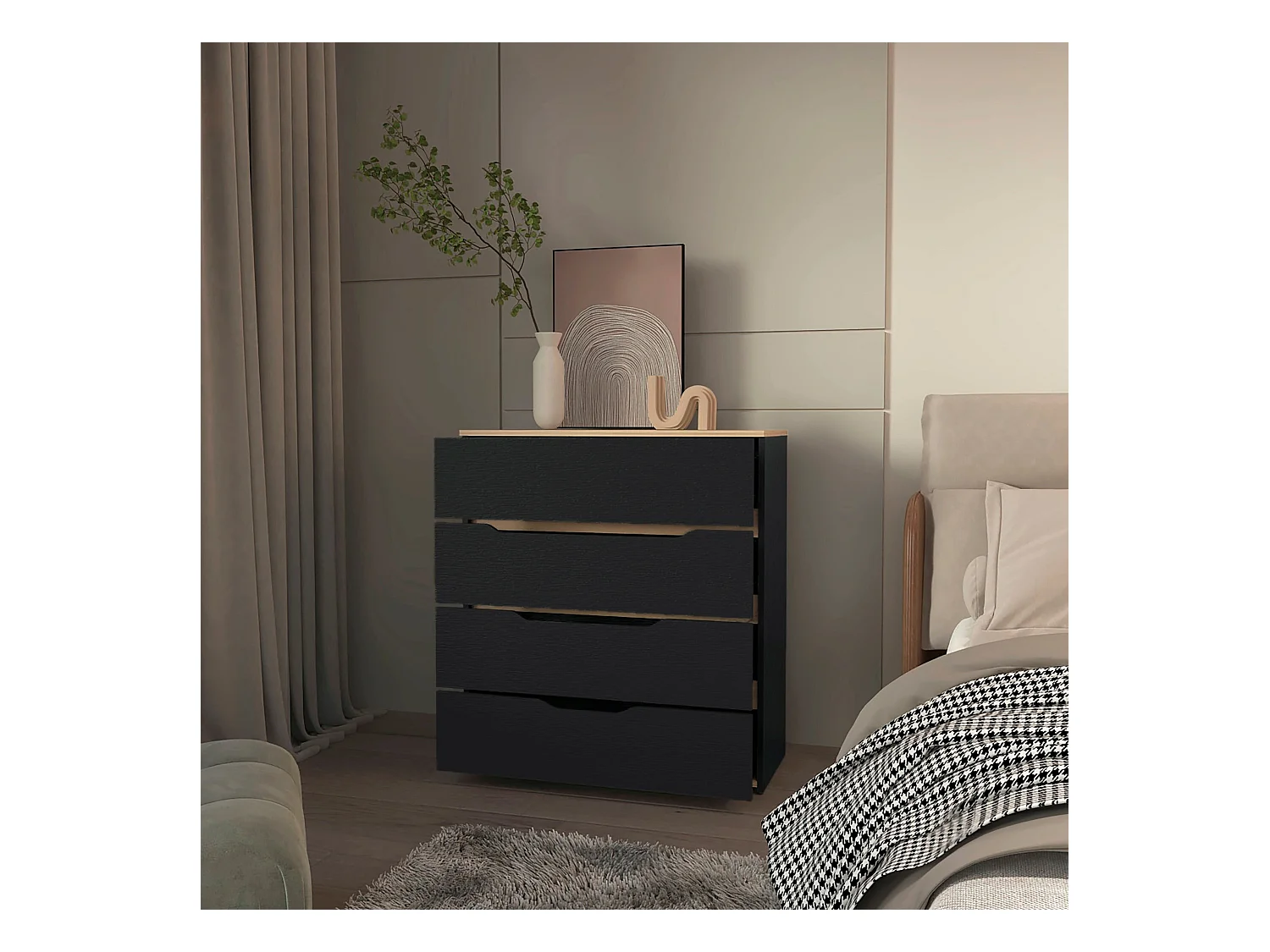 Cassettiera Zoe in melamina, quattro cassetti con guide in metallo, 88.97 cm X 80 cm X 35 cm , Multicolore