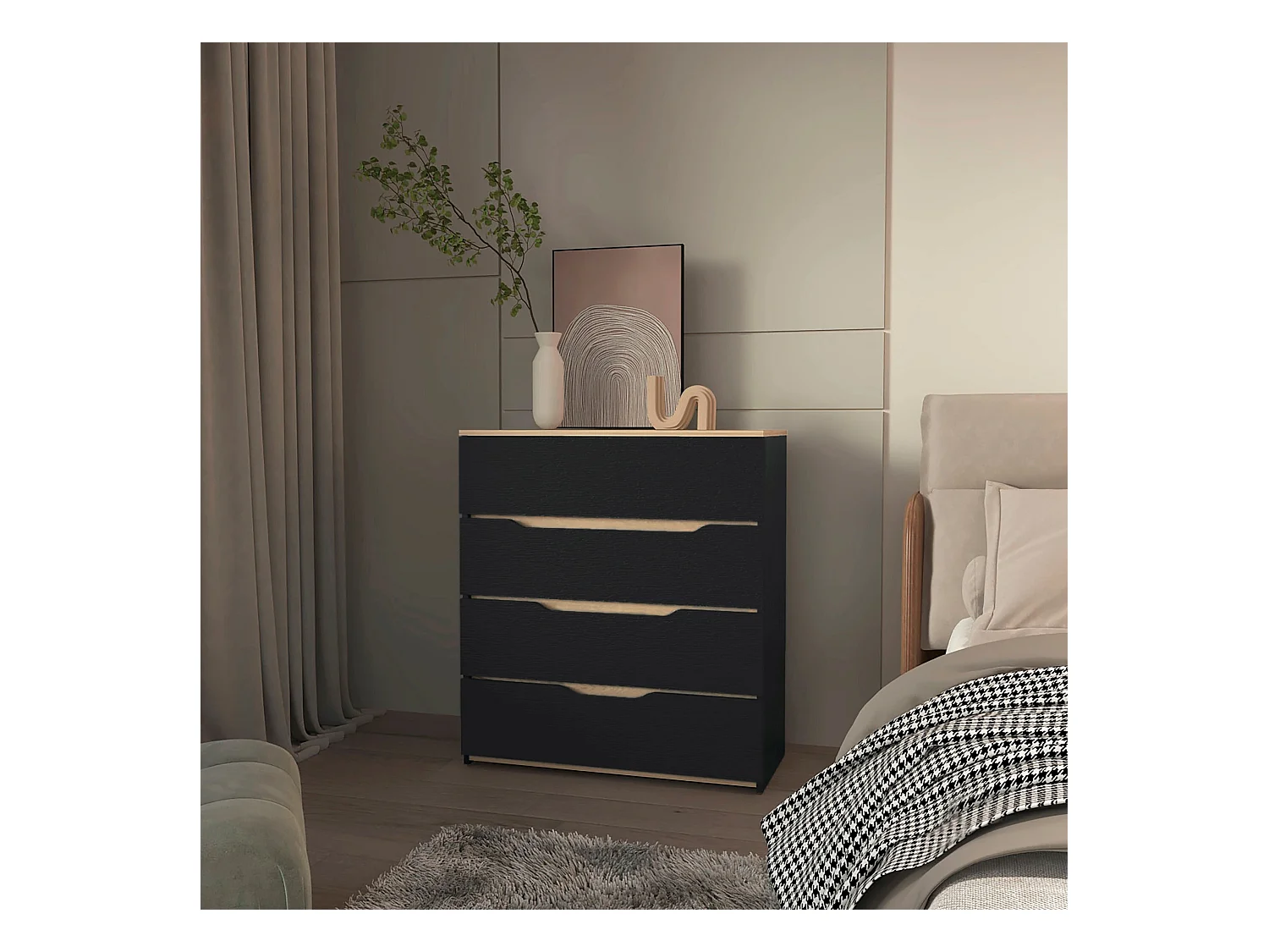 Cómoda Zoe em melamina, quatro gavetas com calhas metálicas, 88.97 cm X 80 cm X 35 cm , Multicolor